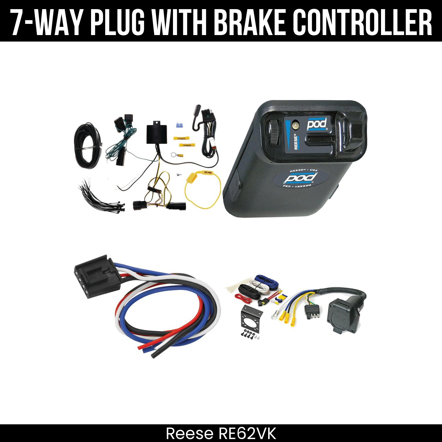 Trailer Wiring 7-Way Economy Plug w/ Bracket , Reese POD Brake Control
