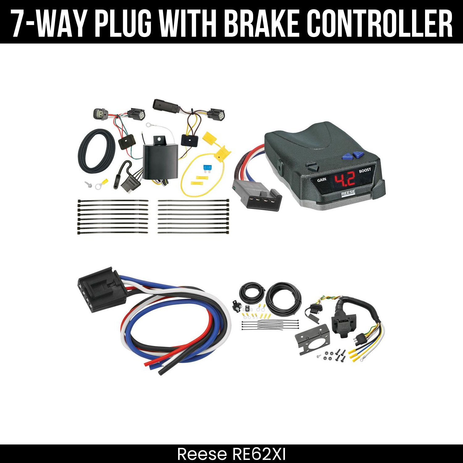 Trailer Wiring 7-Way Plug w/ Bracket , Reese Brake EVN Control