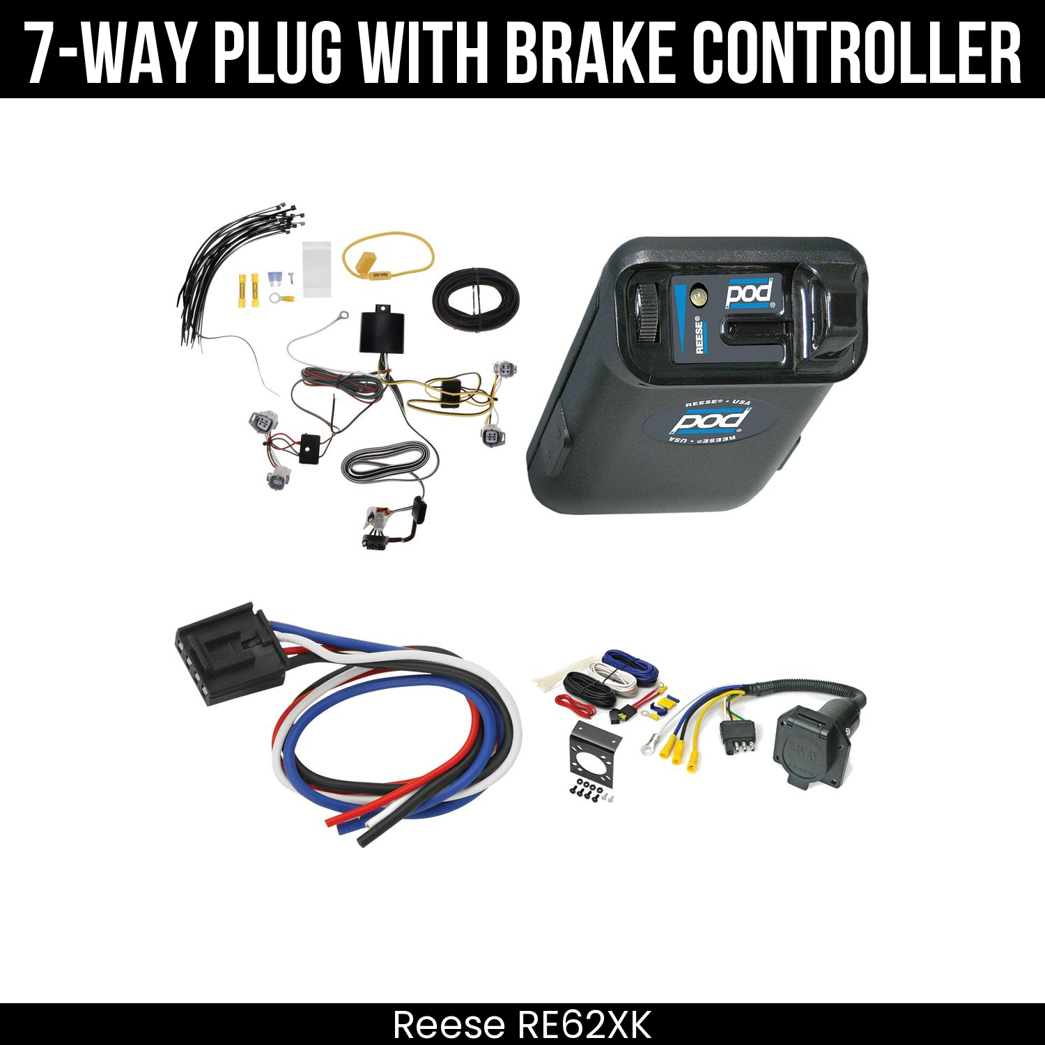 Trailer Wiring 7-Way Economy Plug w/ Bracket , Reese POD Brake Control