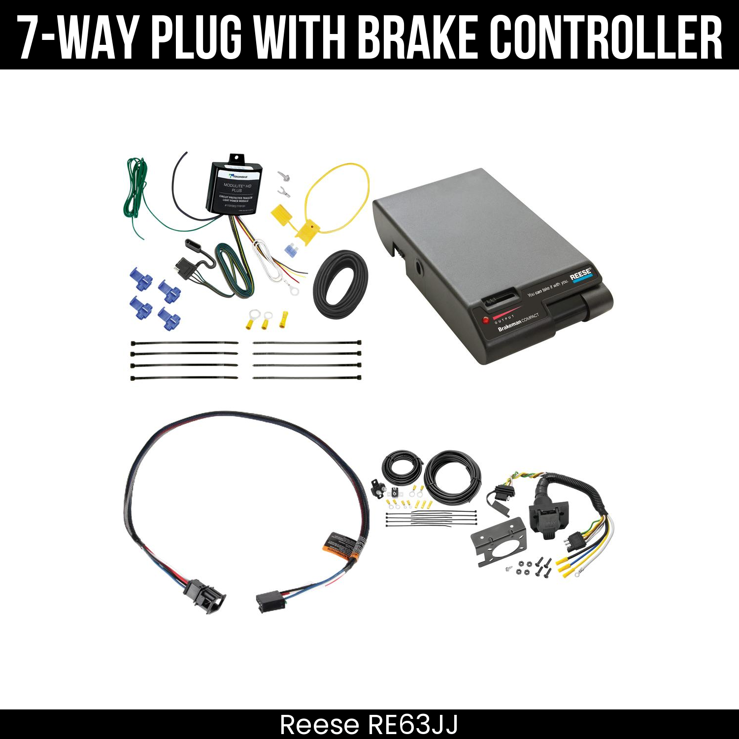 Trailer Wiring 7-Way Plug w/ Bracket , Reese Brakeman Brake Control