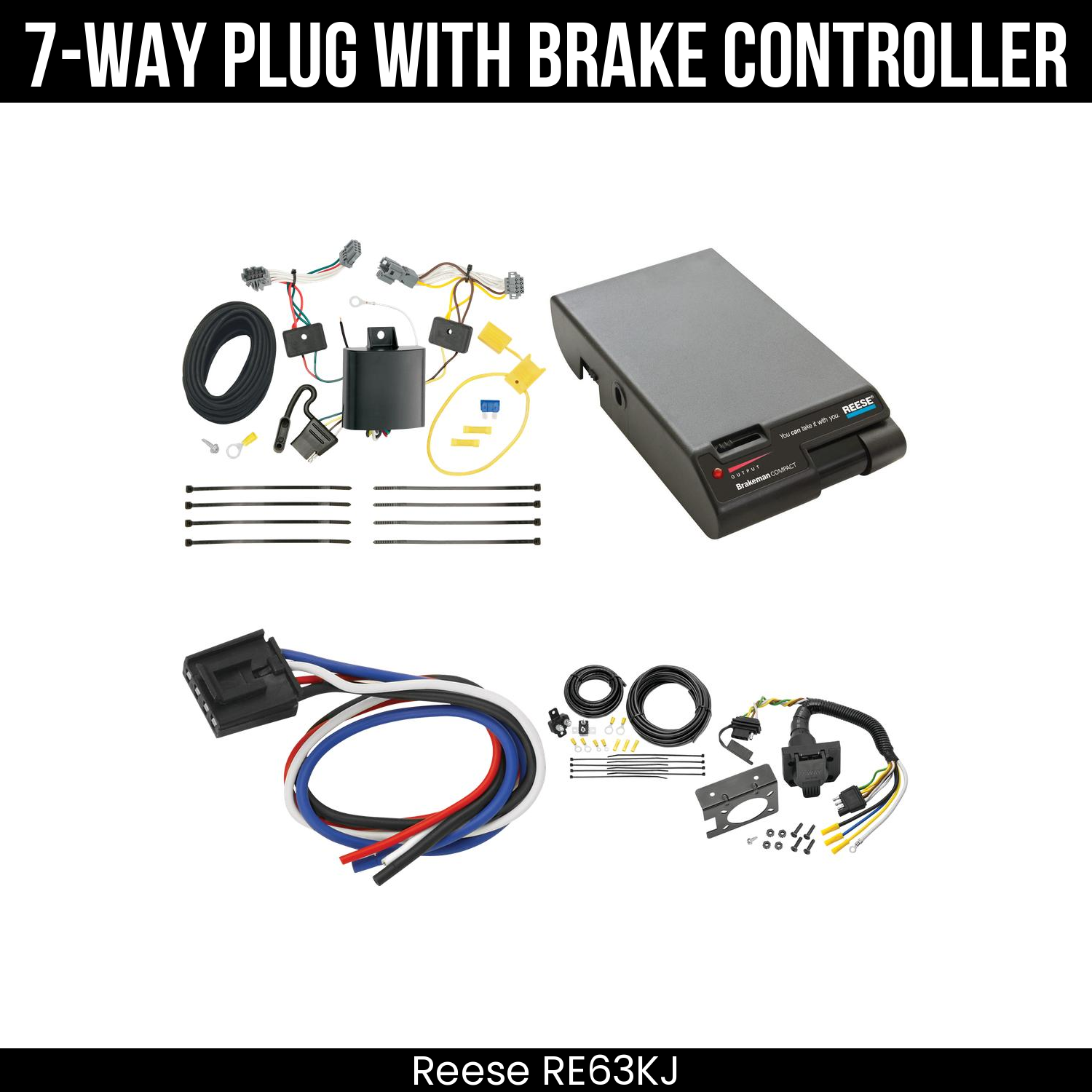 Trailer Wiring 7-Way Plug w/ Bracket , Reese Brakeman Brake Control