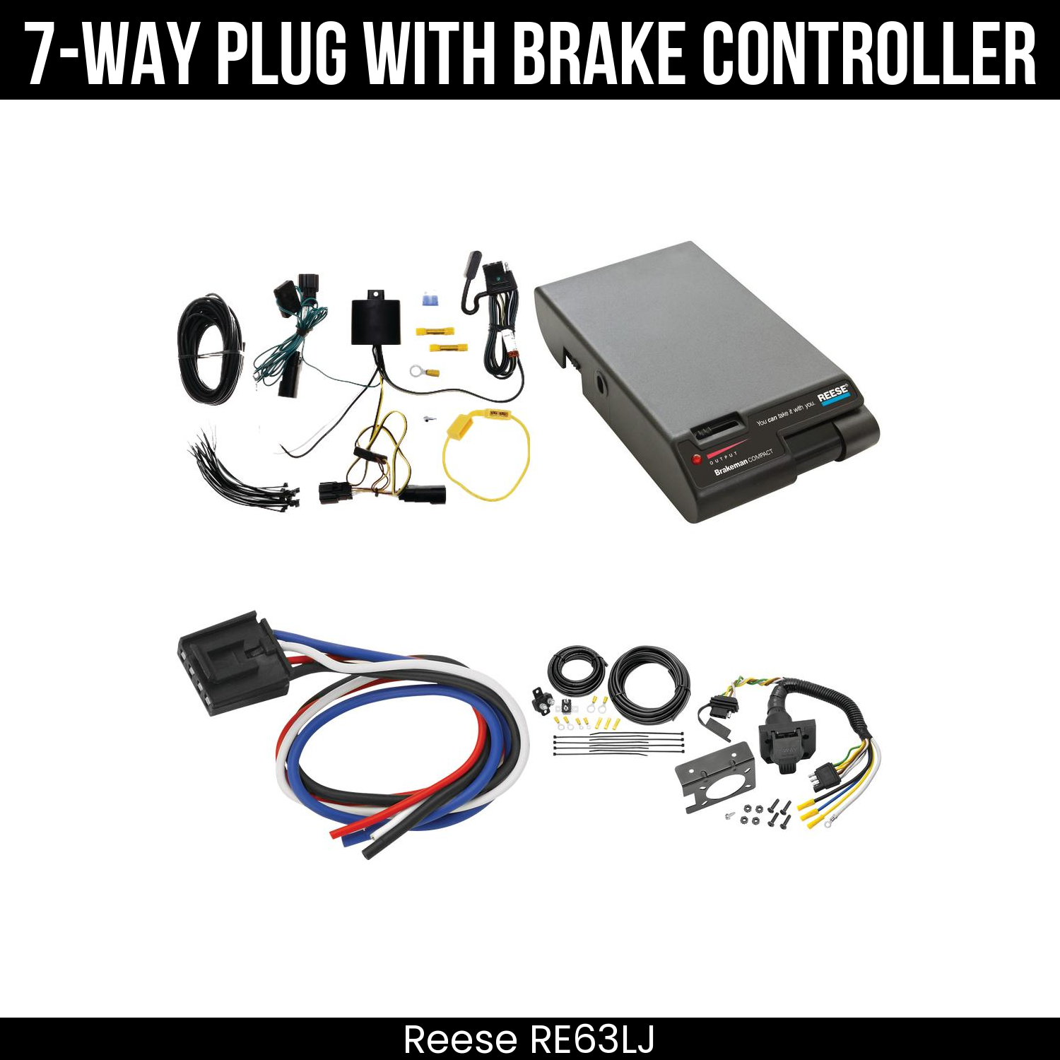 Trailer Wiring 7-Way Plug w/ Bracket , Reese Brakeman Brake Control