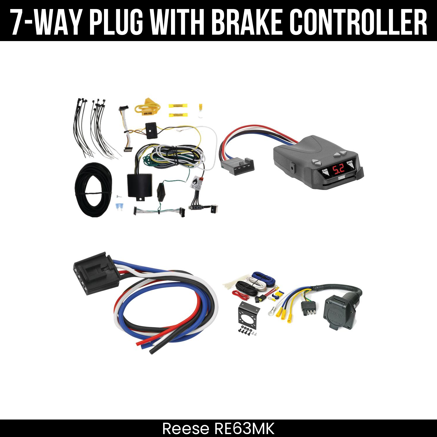 Trailer Wiring 7-Way Economy Plug w/ Bracket , Reese Brakeman IV Brake Control