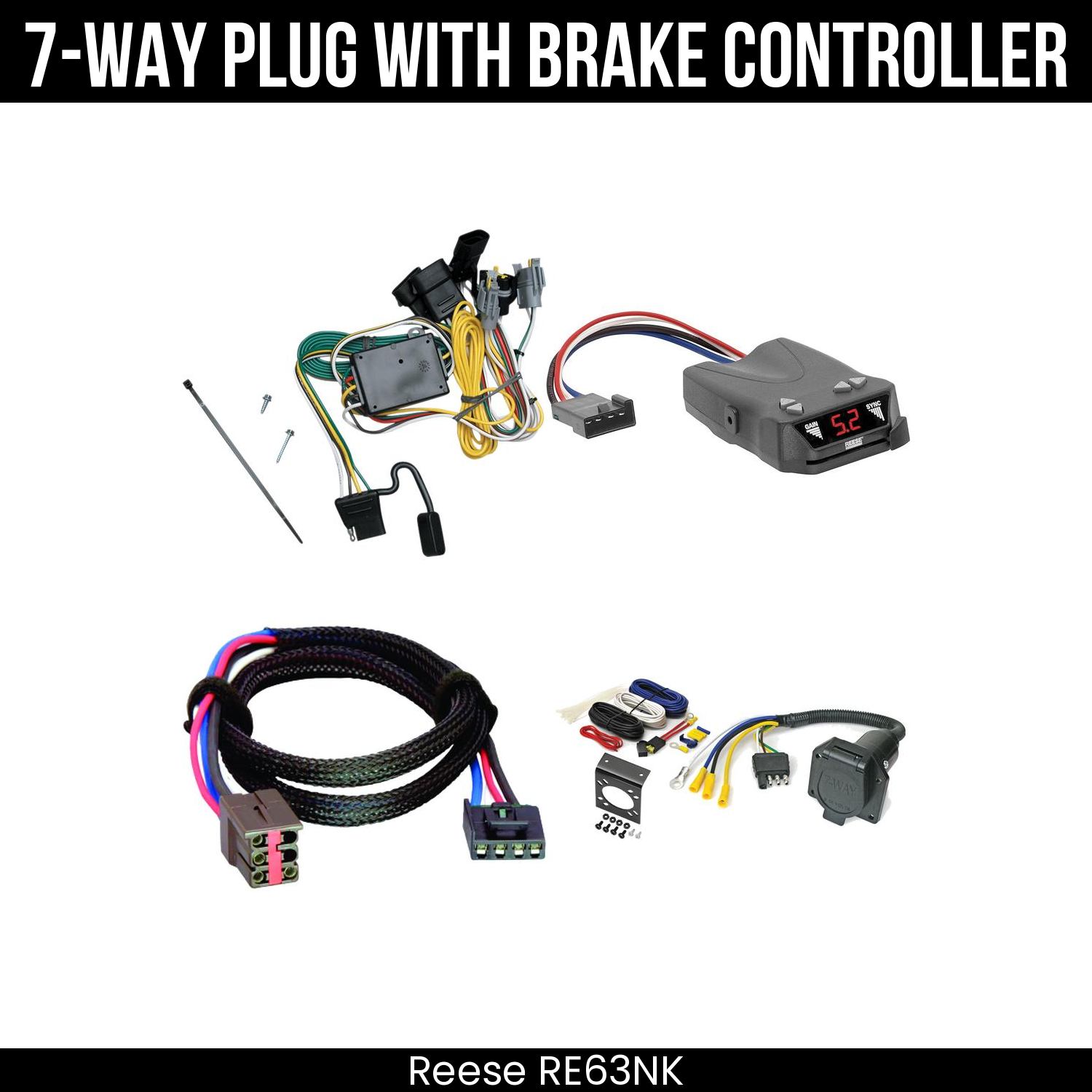 Trailer Wiring 7-Way Economy Plug w/ Bracket , Reese Brakeman IV Brake Control