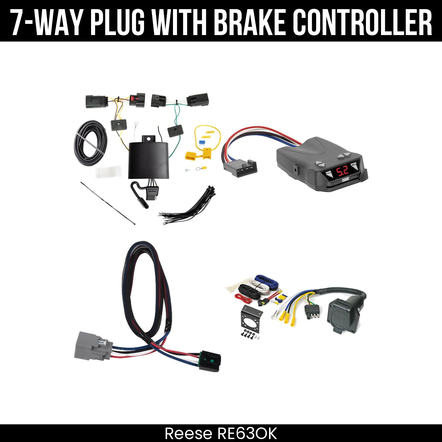 Trailer Wiring 7-Way Economy Plug w/ Bracket , Reese Brakeman IV Brake Control