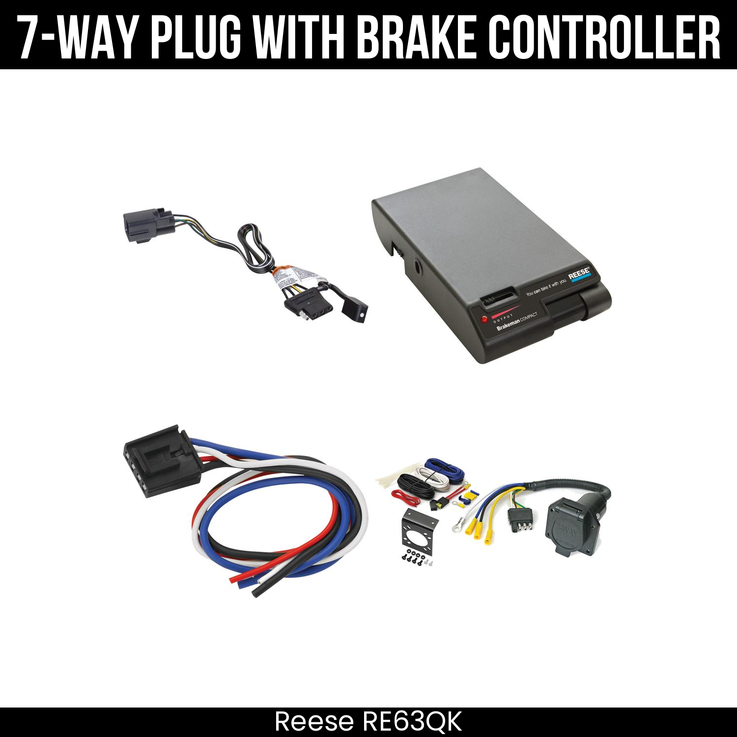 Trailer Wiring 7-Way Economy Plug w/ Bracket , Reese Brakeman Brake Control