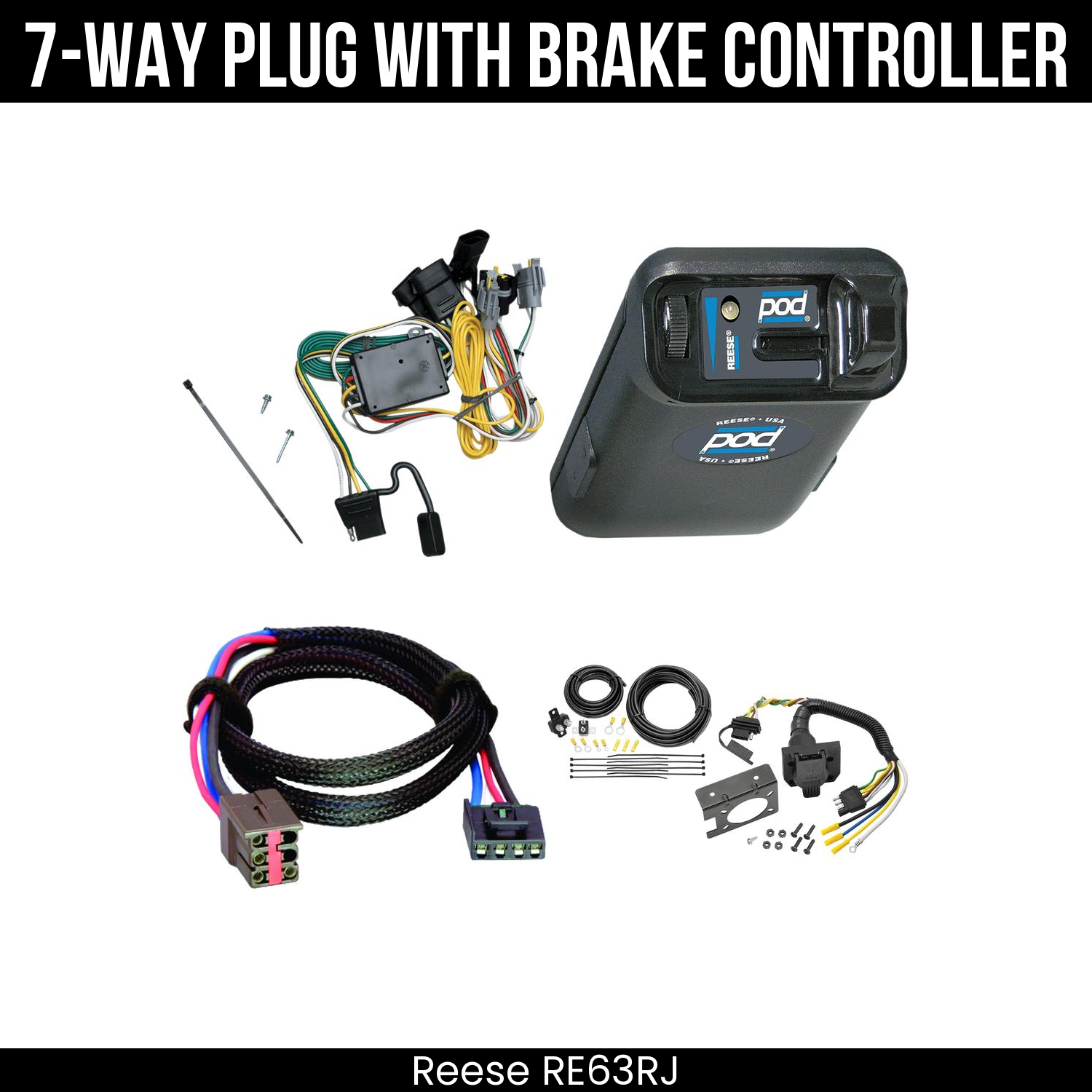 Trailer Wiring 7-Way Plug w/ Bracket , Reese POD Brake Control