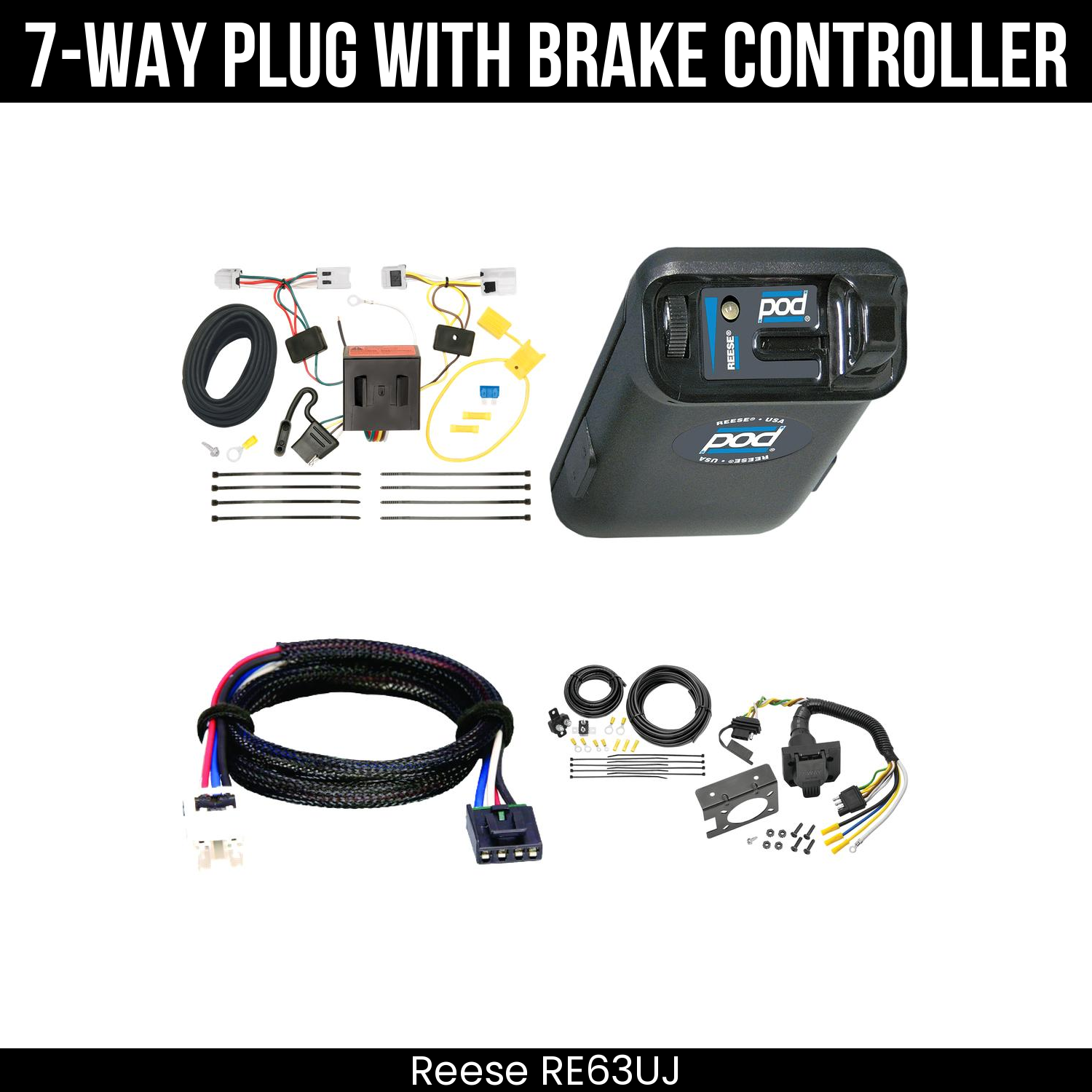 Trailer Wiring 7-Way Plug w/ Bracket , Reese POD Brake Control