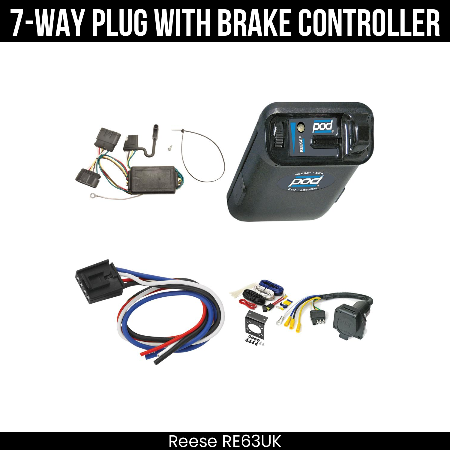 Trailer Wiring 7-Way Economy Plug w/ Bracket , Reese POD Brake Control
