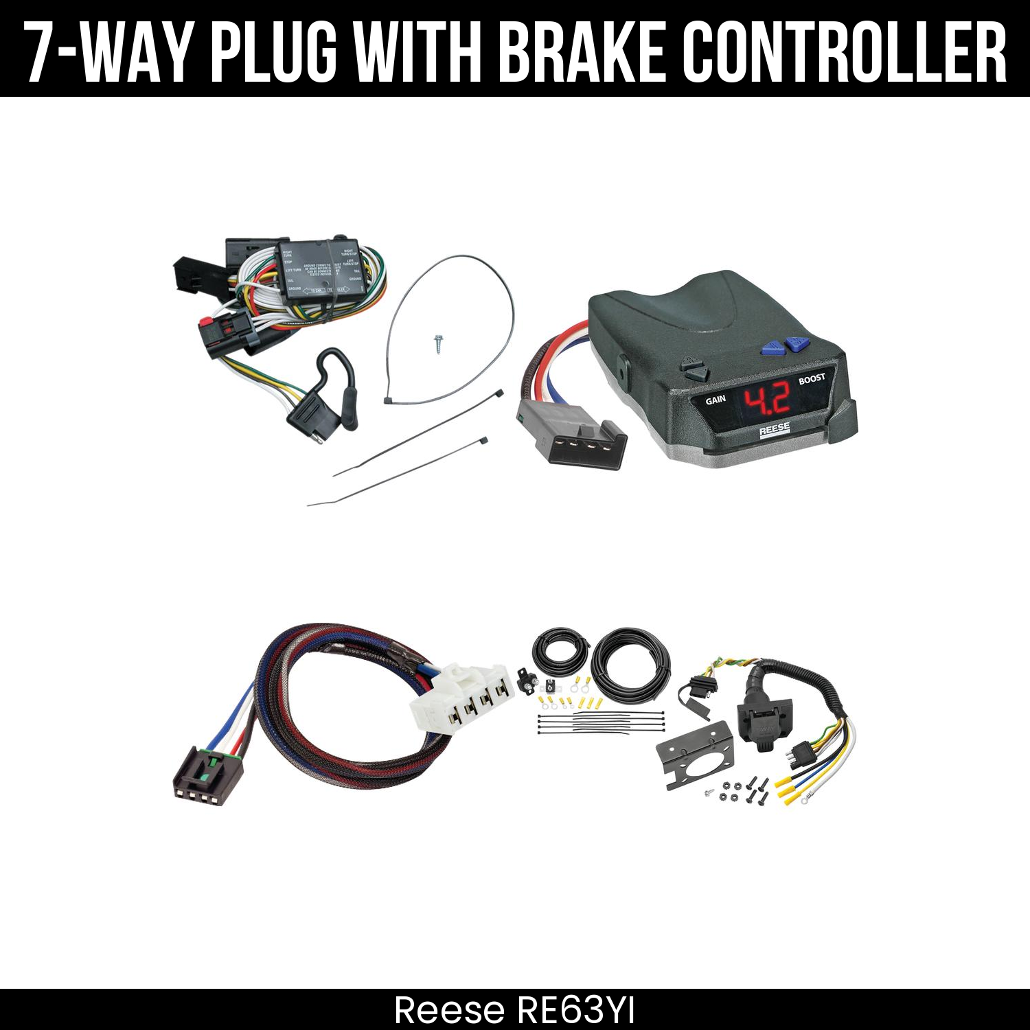 Trailer Wiring 7-Way Plug w/ Bracket , Reese Brake EVN Control