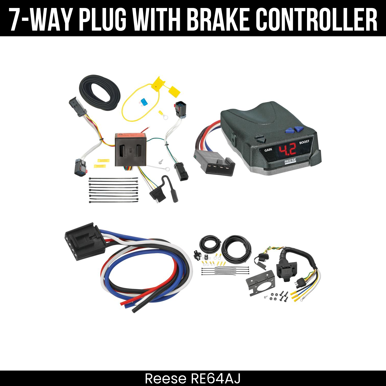 Trailer Wiring 7-Way Plug w/ Bracket , Reese Brake EVN Control