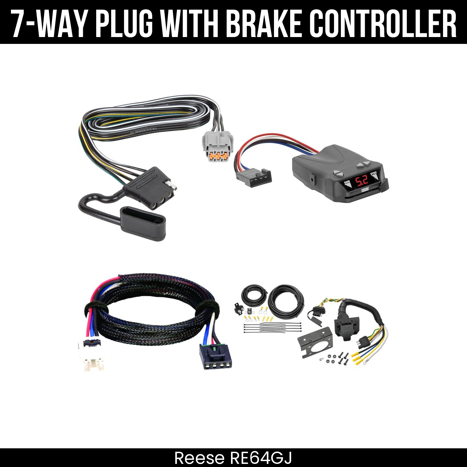Trailer Wiring 7-Way Plug w/ Bracket , Reese Brakeman IV Brake Control