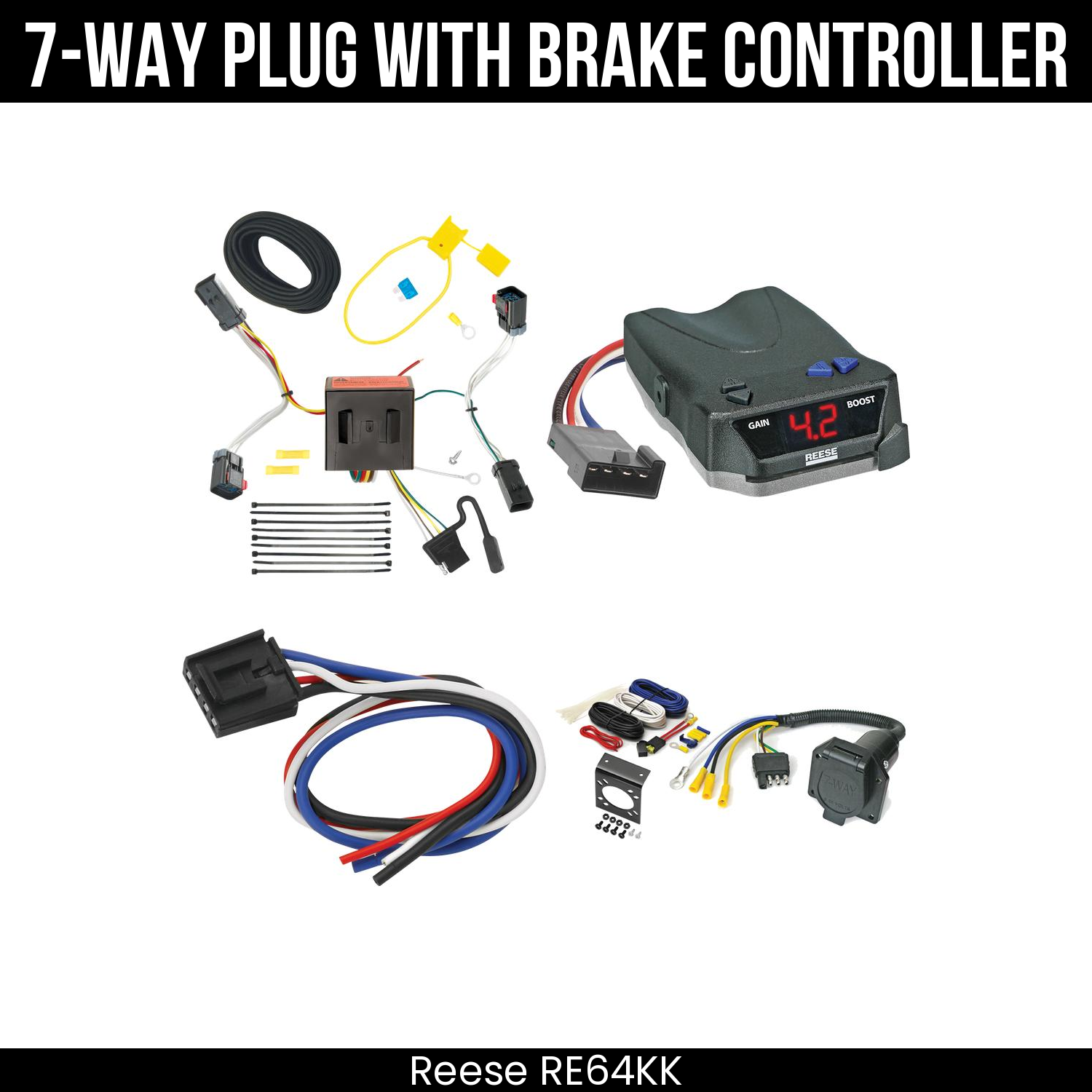 Trailer Wiring 7-Way Economy Plug w/ Bracket , Reese Brake EVN Control