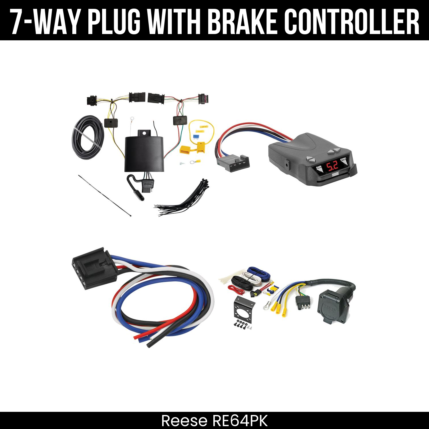 Trailer Wiring 7-Way Economy Plug w/ Bracket , Reese Brakeman IV Brake Control