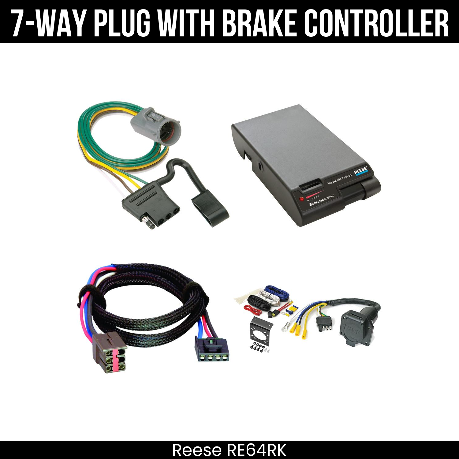 Trailer Wiring 7-Way Economy Plug w/ Bracket , Reese Brakeman Brake Control
