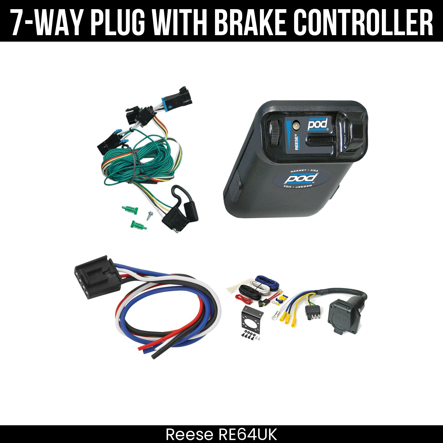 Trailer Wiring 7-Way Economy Plug w/ Bracket , Reese POD Brake Control