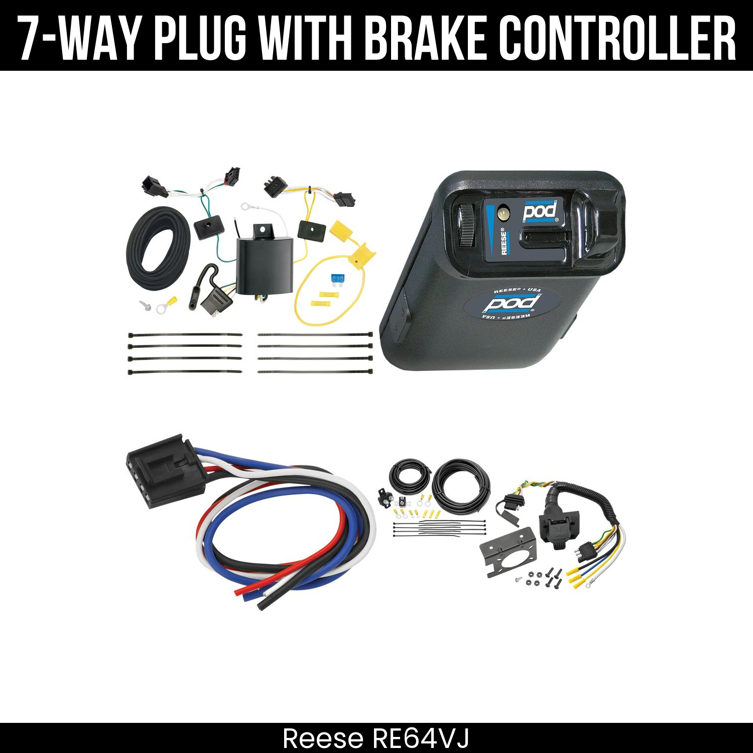 Trailer Wiring 7-Way Plug w/ Bracket , Reese POD Brake Control