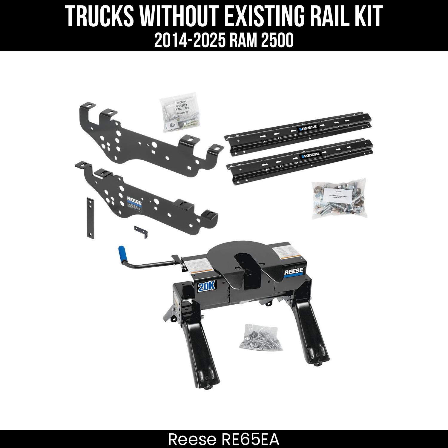 Reese 20K Dual Jaw Fifth Wheel Trailer Hitch - Complete System for 2014-2025 Ram 2500 RE65EA