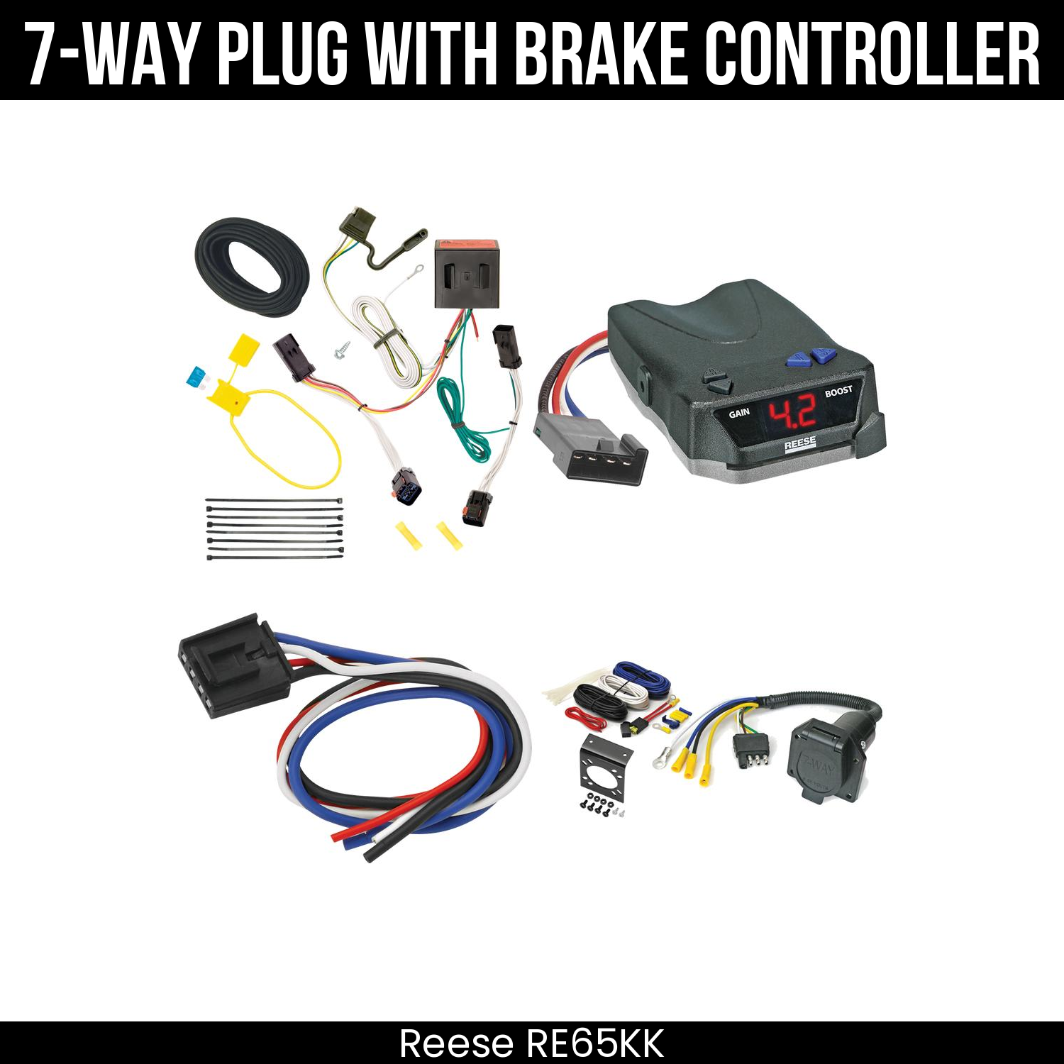 Trailer Wiring 7-Way Economy Plug w/ Bracket , Reese Brake EVN Control