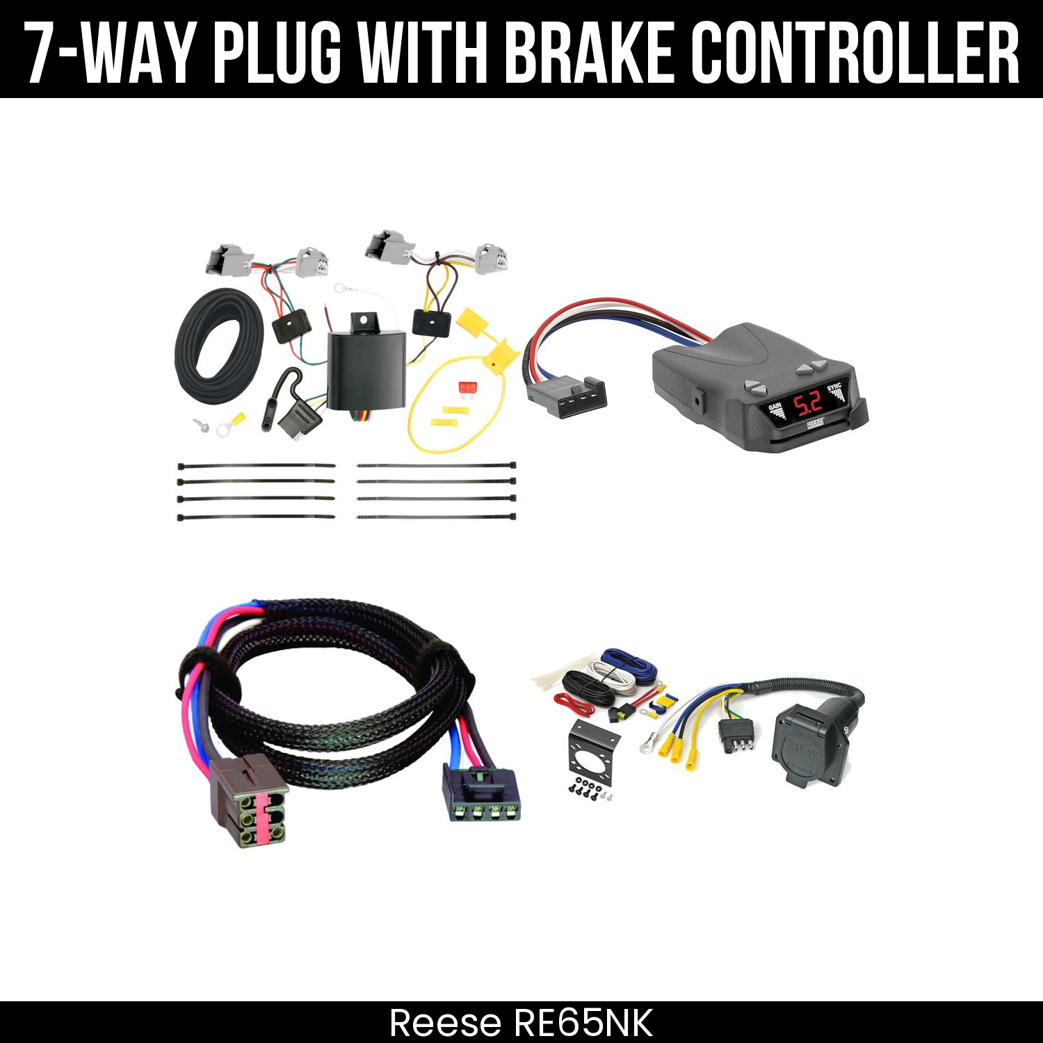 Trailer Wiring 7-Way Economy Plug w/ Bracket , Reese Brakeman IV Brake Control