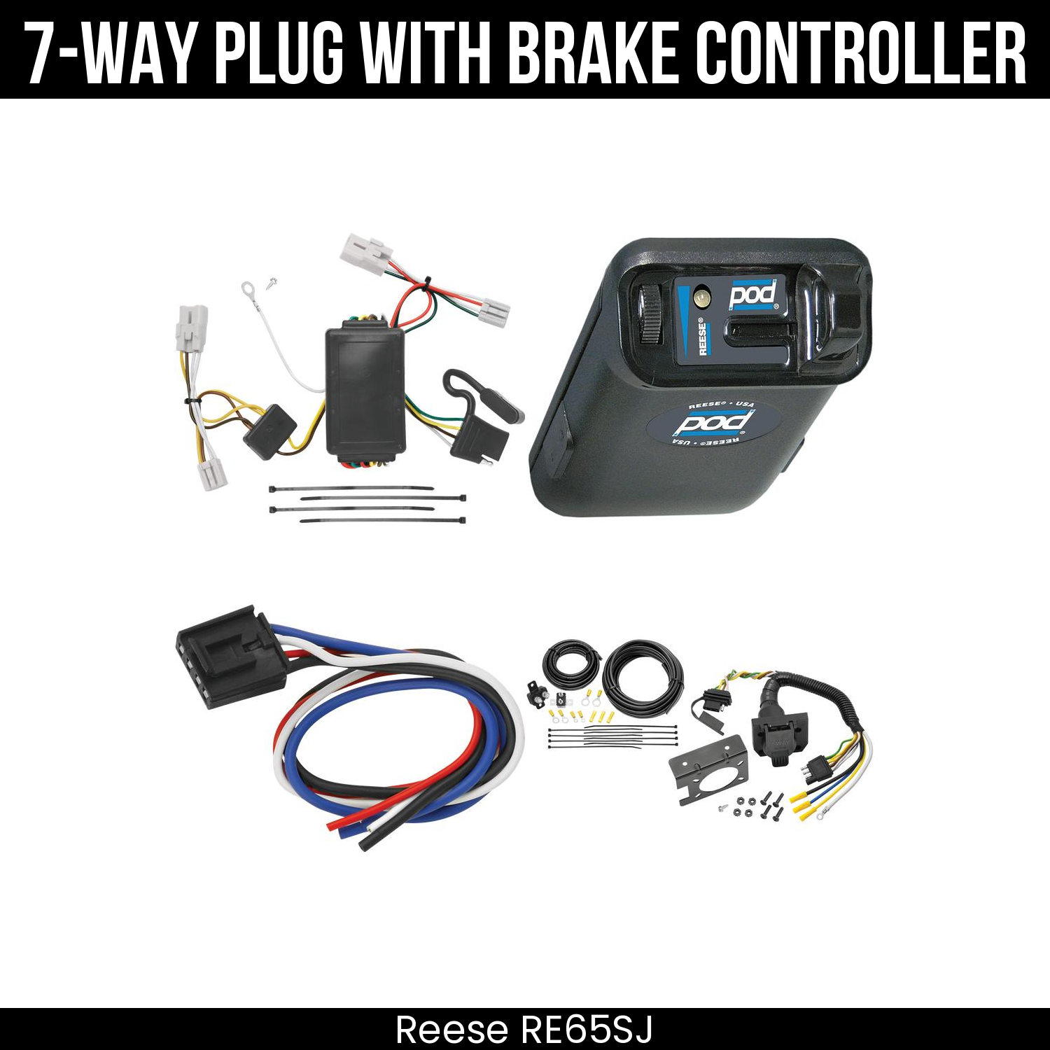 Trailer Wiring 7-Way Plug w/ Bracket , Reese POD Brake Control