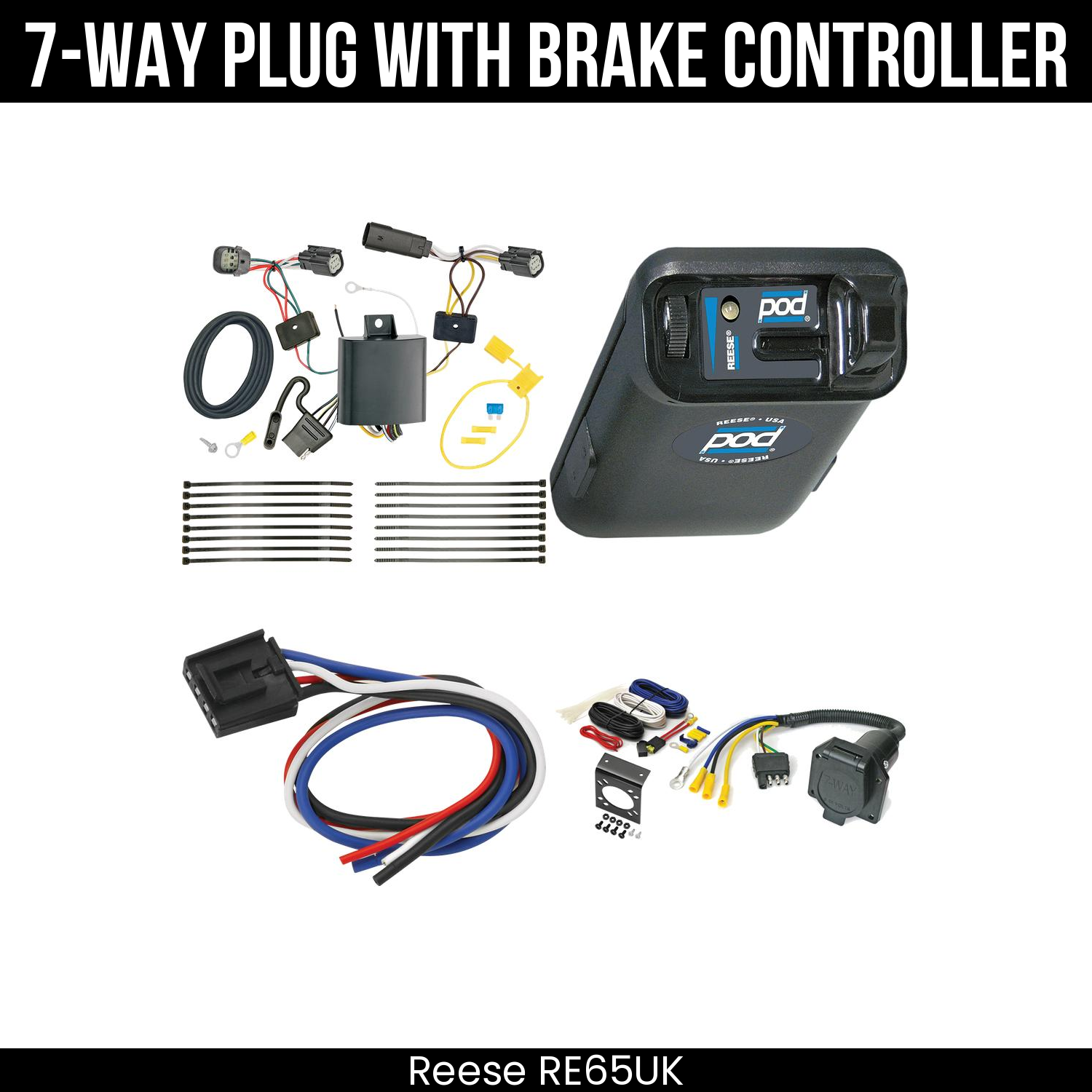 Trailer Wiring 7-Way Economy Plug w/ Bracket , Reese POD Brake Control