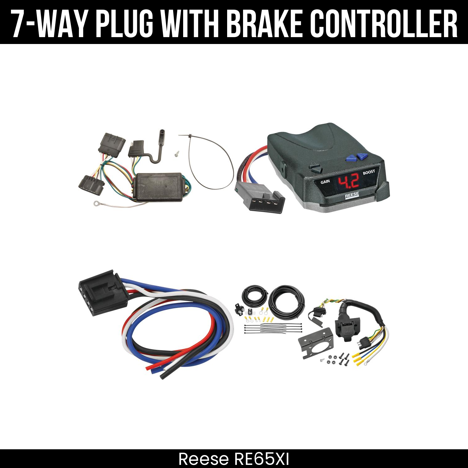 Trailer Wiring 7-Way Plug w/ Bracket , Reese Brake EVN Control