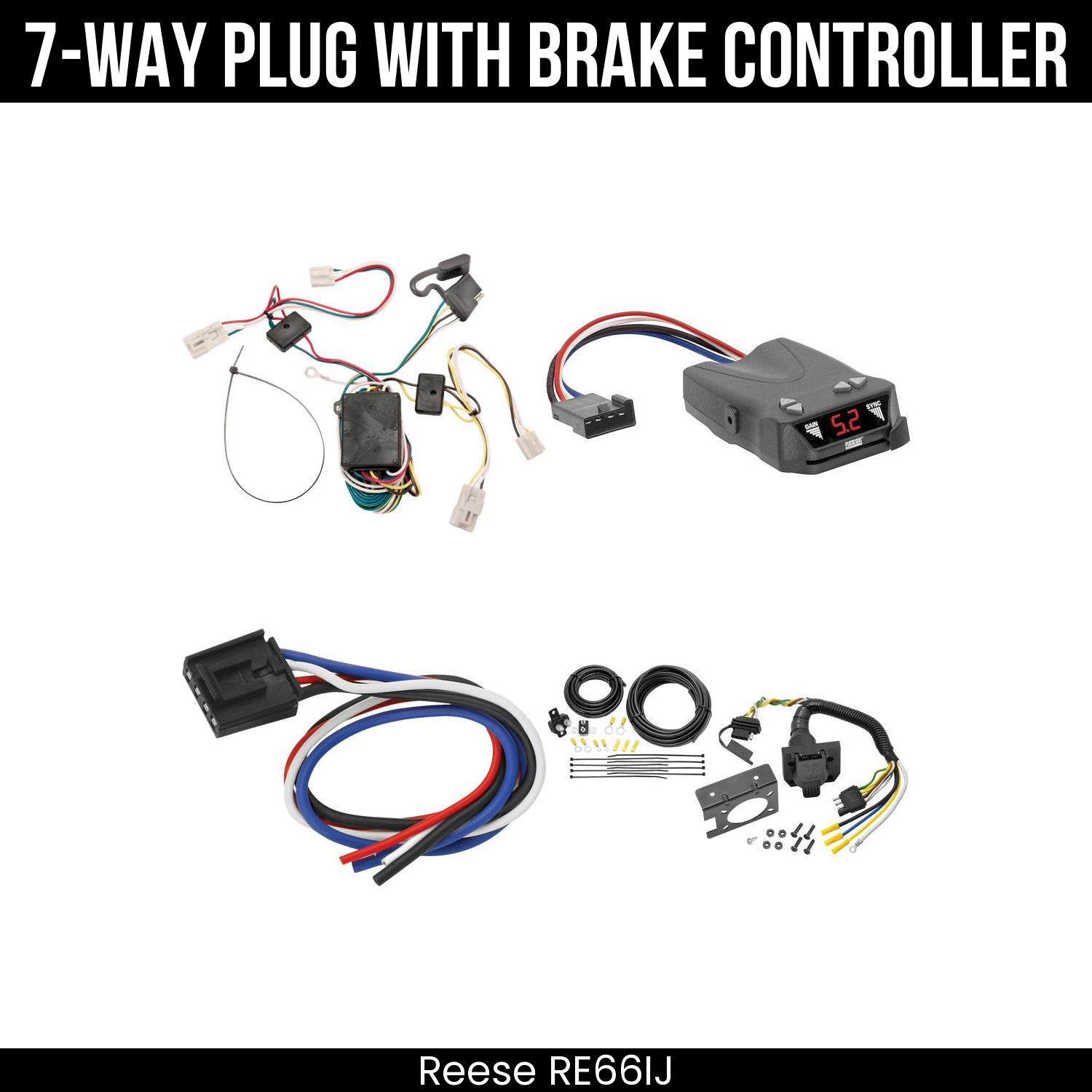 Trailer Wiring 7-Way Plug w/ Bracket , Reese Brakeman IV Brake Control