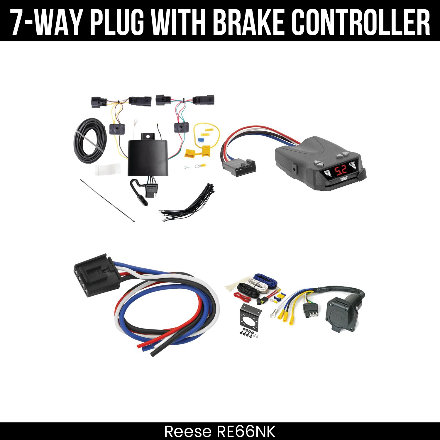 Trailer Wiring 7-Way Economy Plug w/ Bracket , Reese Brakeman IV Brake Control