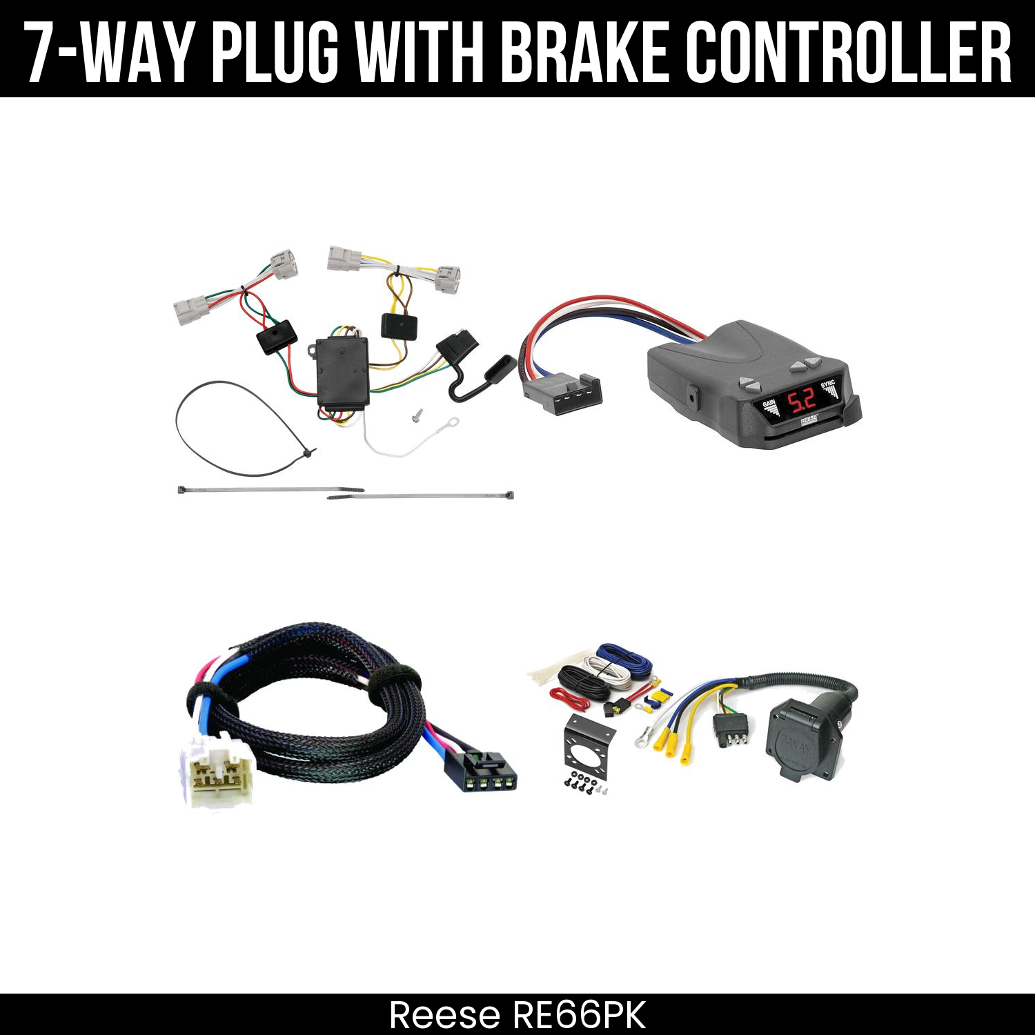 Trailer Wiring 7-Way Economy Plug w/ Bracket , Reese Brakeman IV Brake Control