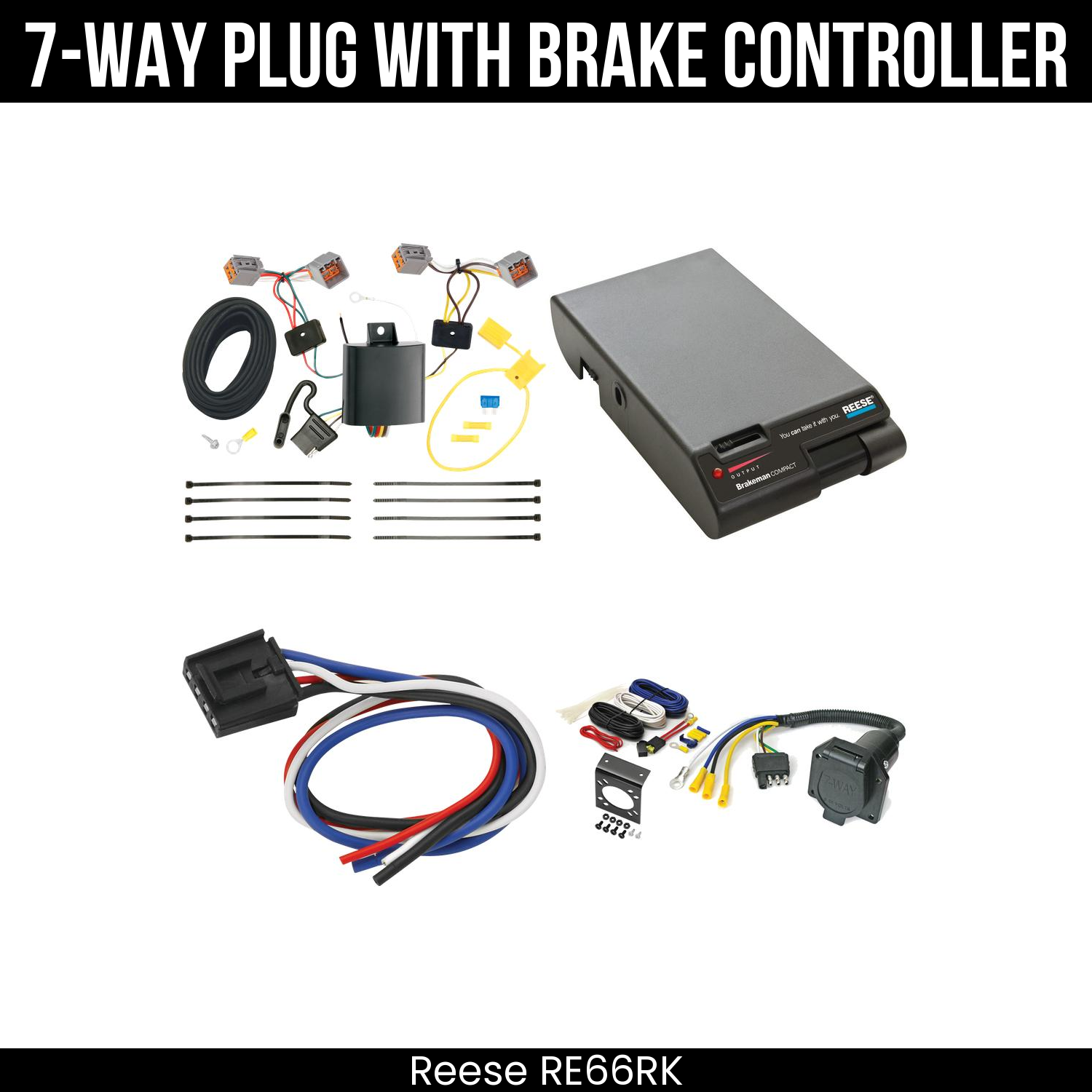 Trailer Wiring 7-Way Economy Plug w/ Bracket , Reese Brakeman Brake Control