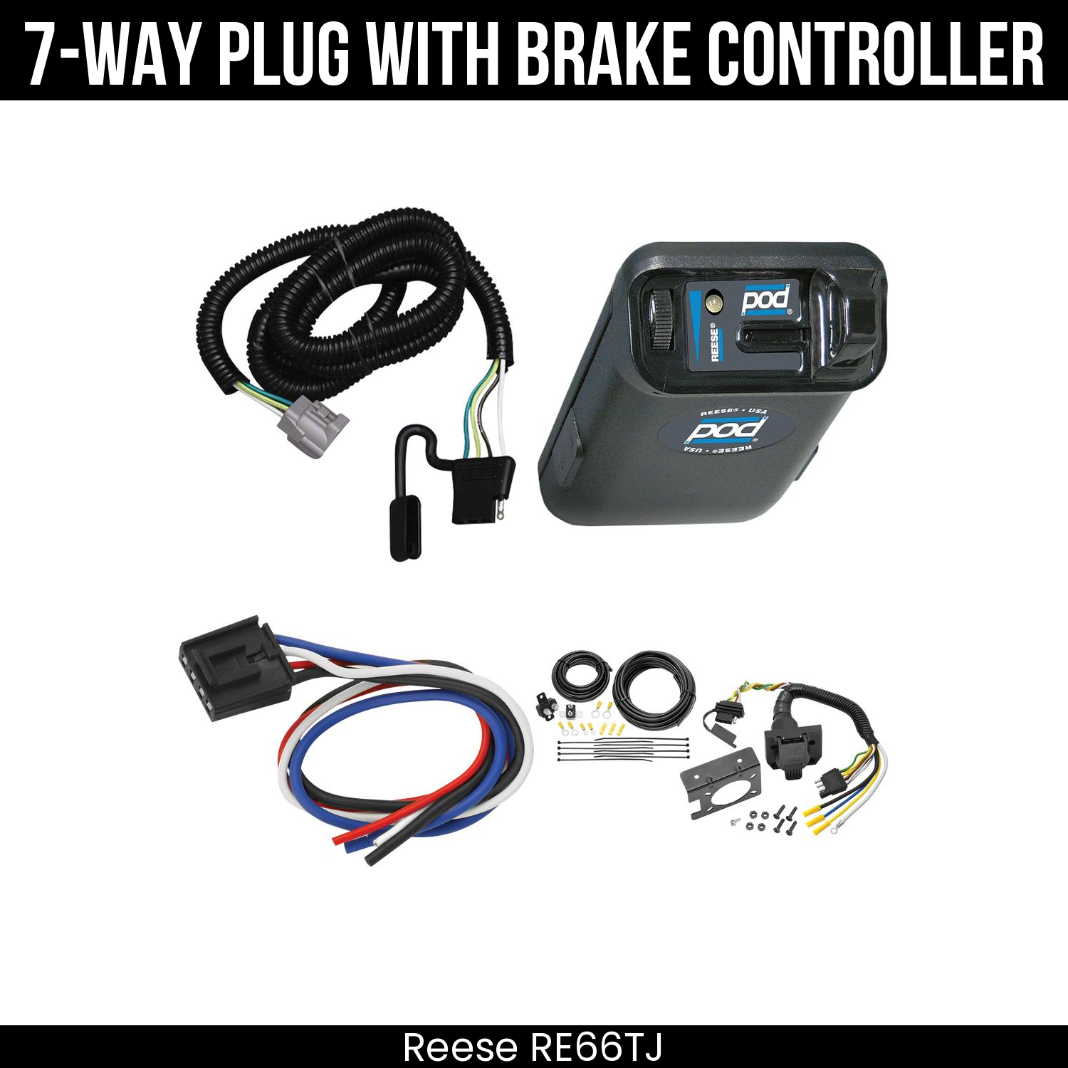 Trailer Wiring 7-Way Plug w/ Bracket , Reese POD Brake Control