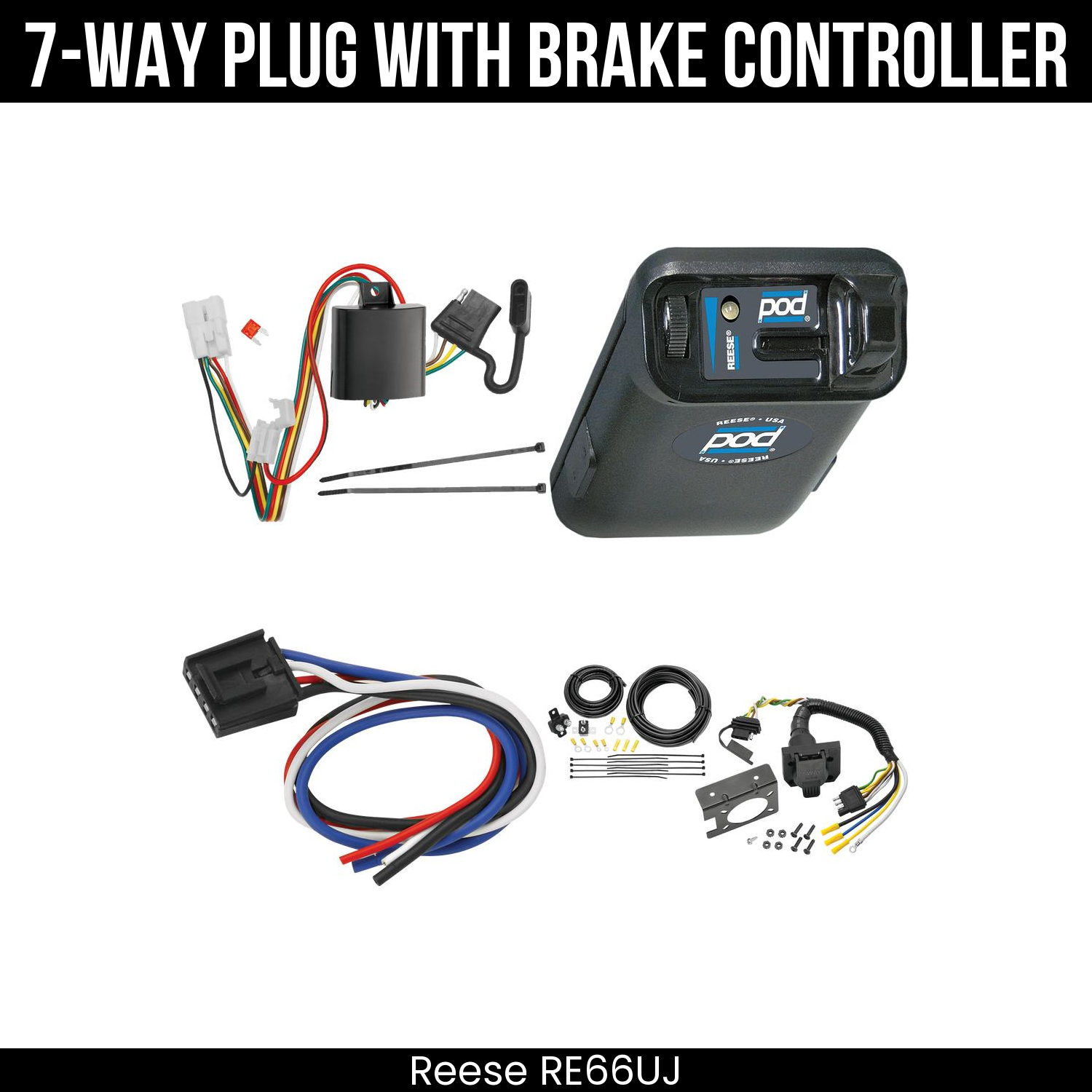 Trailer Wiring 7-Way Plug w/ Bracket , Reese POD Brake Control