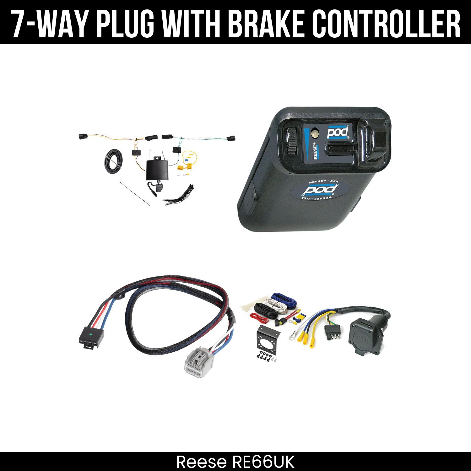 Trailer Wiring 7-Way Economy Plug w/ Bracket , Reese POD Brake Control