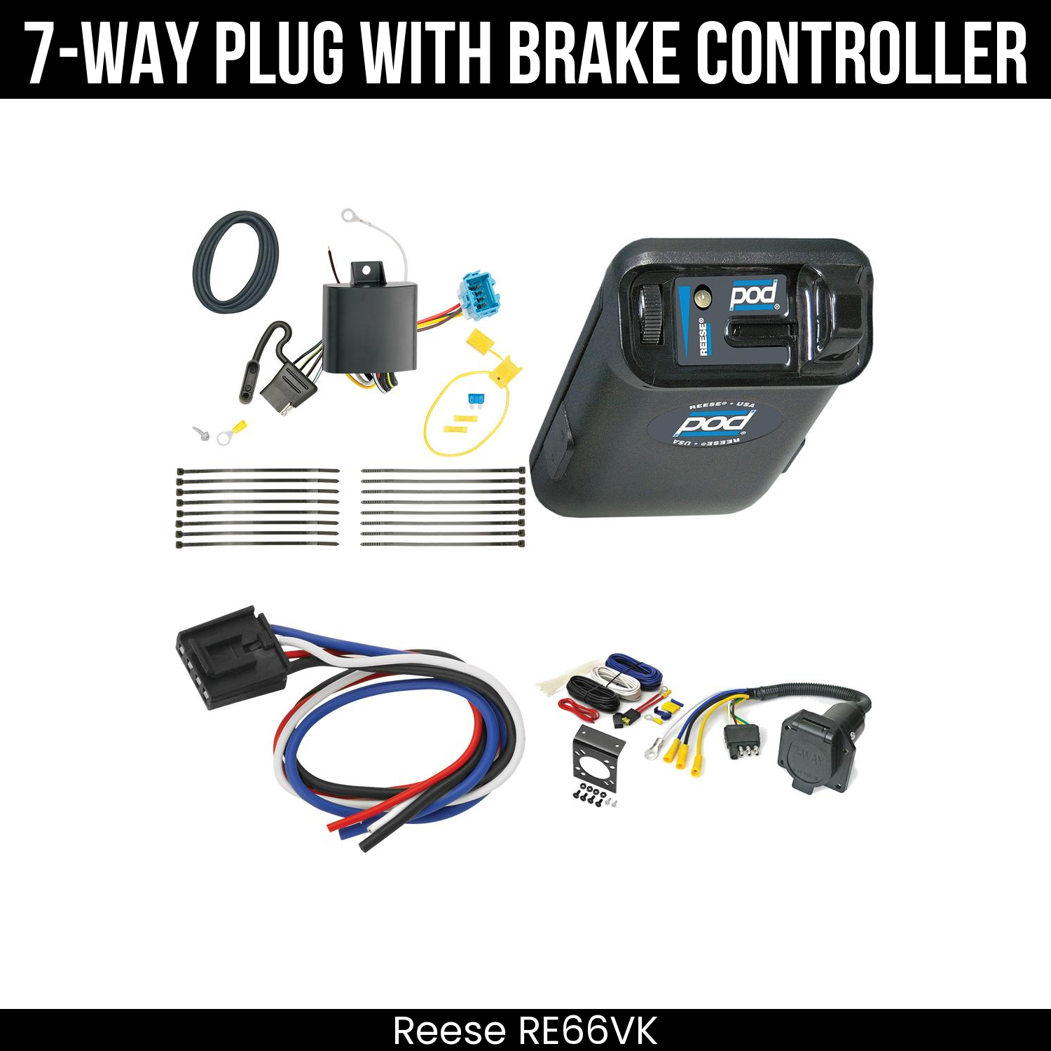 Trailer Wiring 7-Way Economy Plug w/ Bracket , Reese POD Brake Control