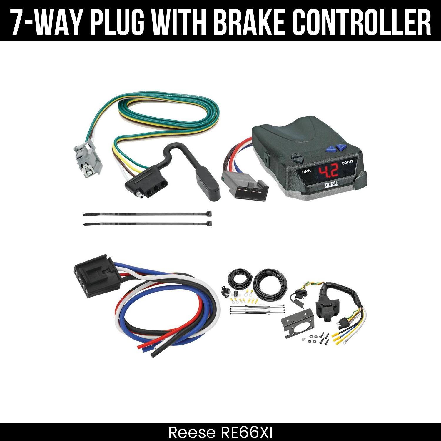 Trailer Wiring 7-Way Plug w/ Bracket , Reese Brake EVN Control