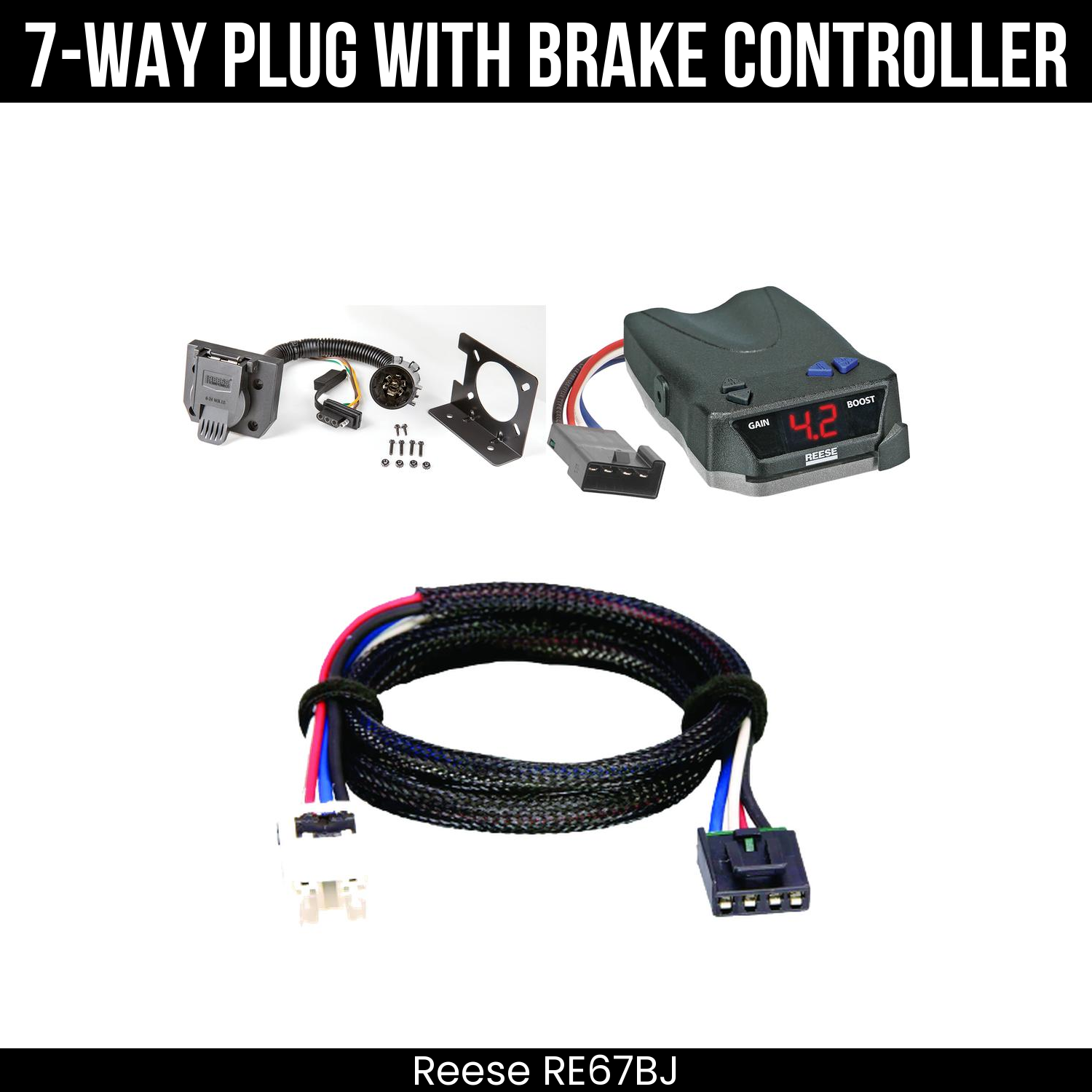 Trailer Wiring 7-Way Plug w/ Bracket , Reese Brake EVN Control