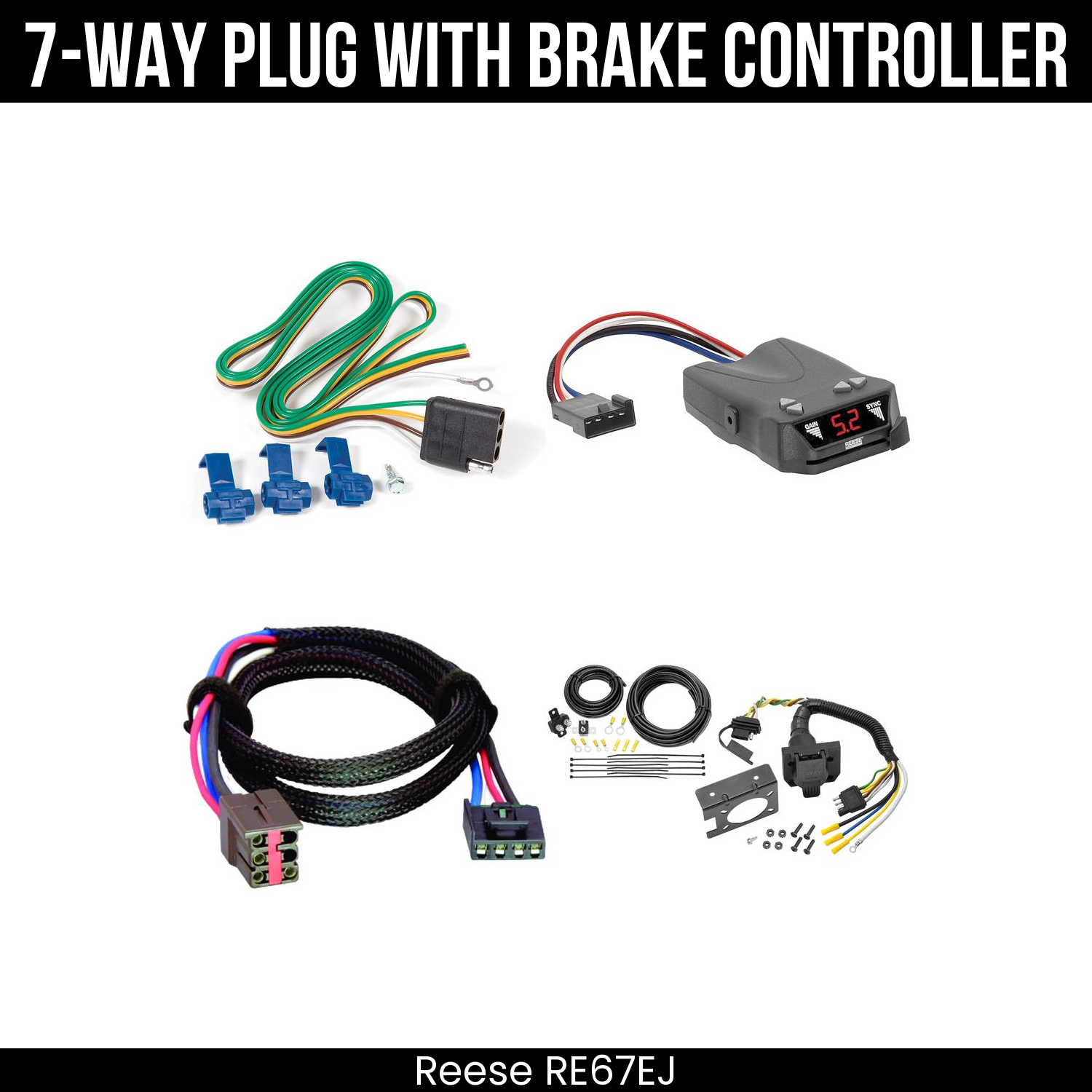 Trailer Wiring 7-Way Plug w/ Bracket , Reese Brakeman IV Brake Control