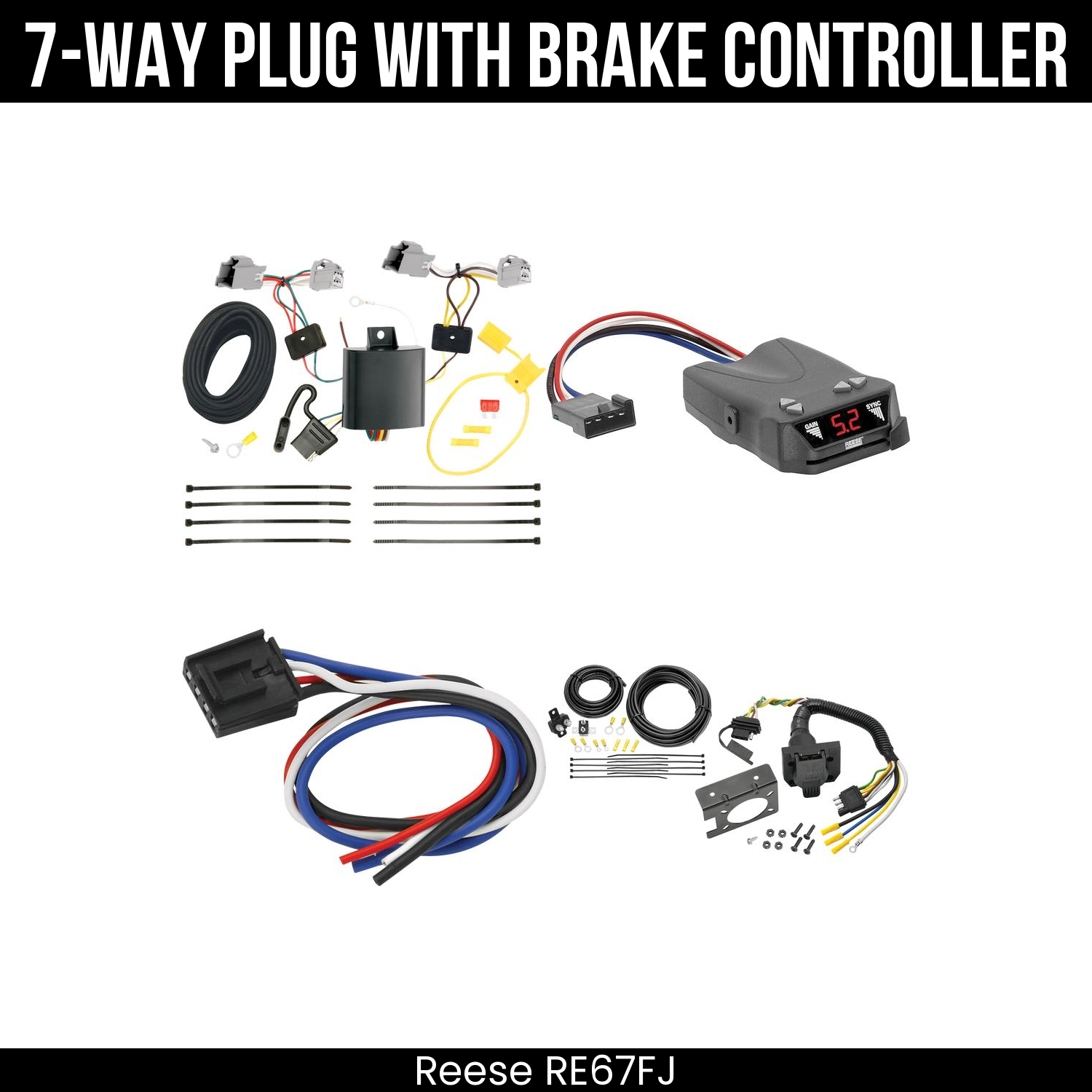 Trailer Wiring 7-Way Plug w/ Bracket , Reese Brakeman IV Brake Control