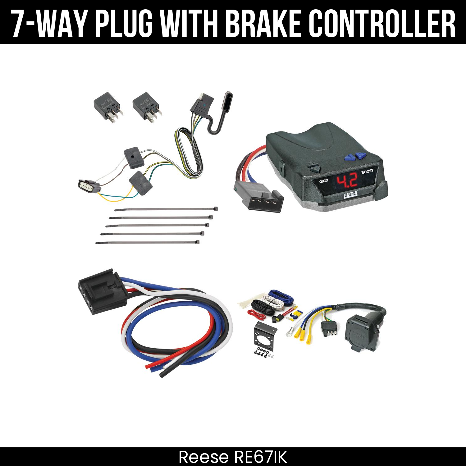 Trailer Wiring 7-Way Economy Plug w/ Bracket , Reese Brake EVN Control
