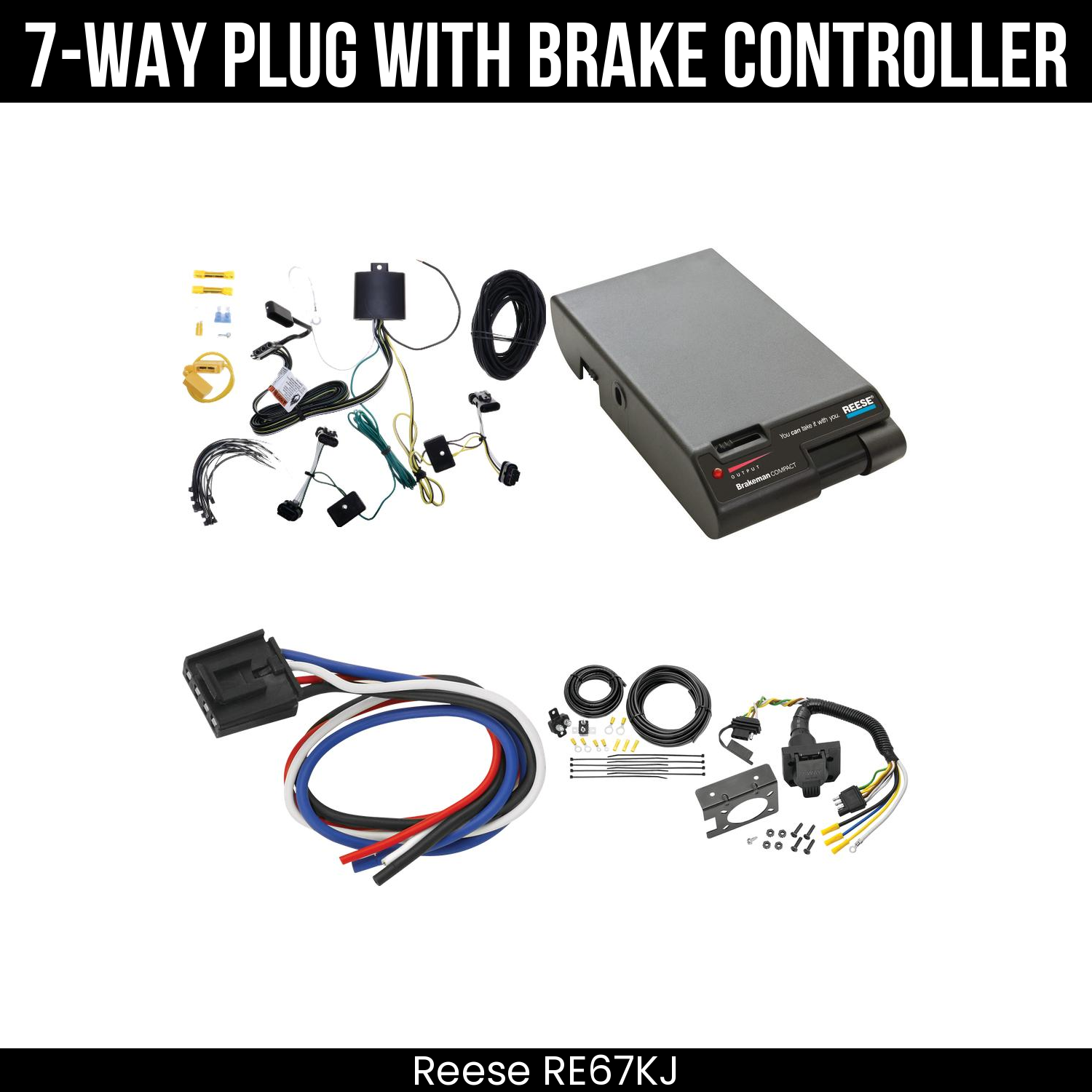 Trailer Wiring 7-Way Plug w/ Bracket , Reese Brakeman Brake Control