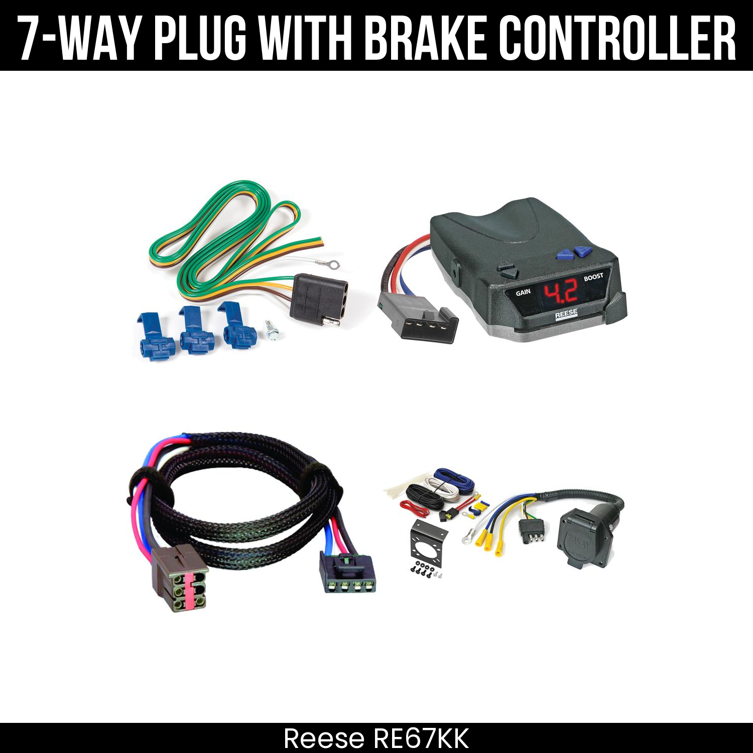 Trailer Wiring 7-Way Economy Plug w/ Bracket , Reese Brake EVN Control