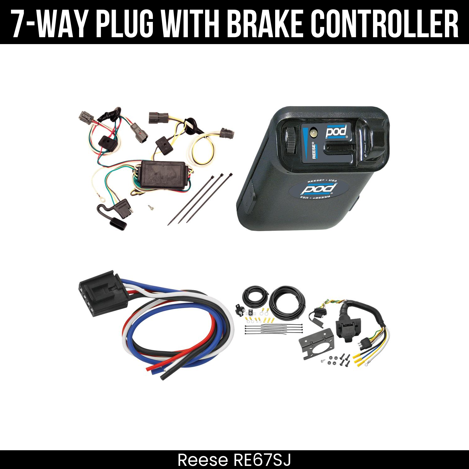 Trailer Wiring 7-Way Plug w/ Bracket , Reese POD Brake Control