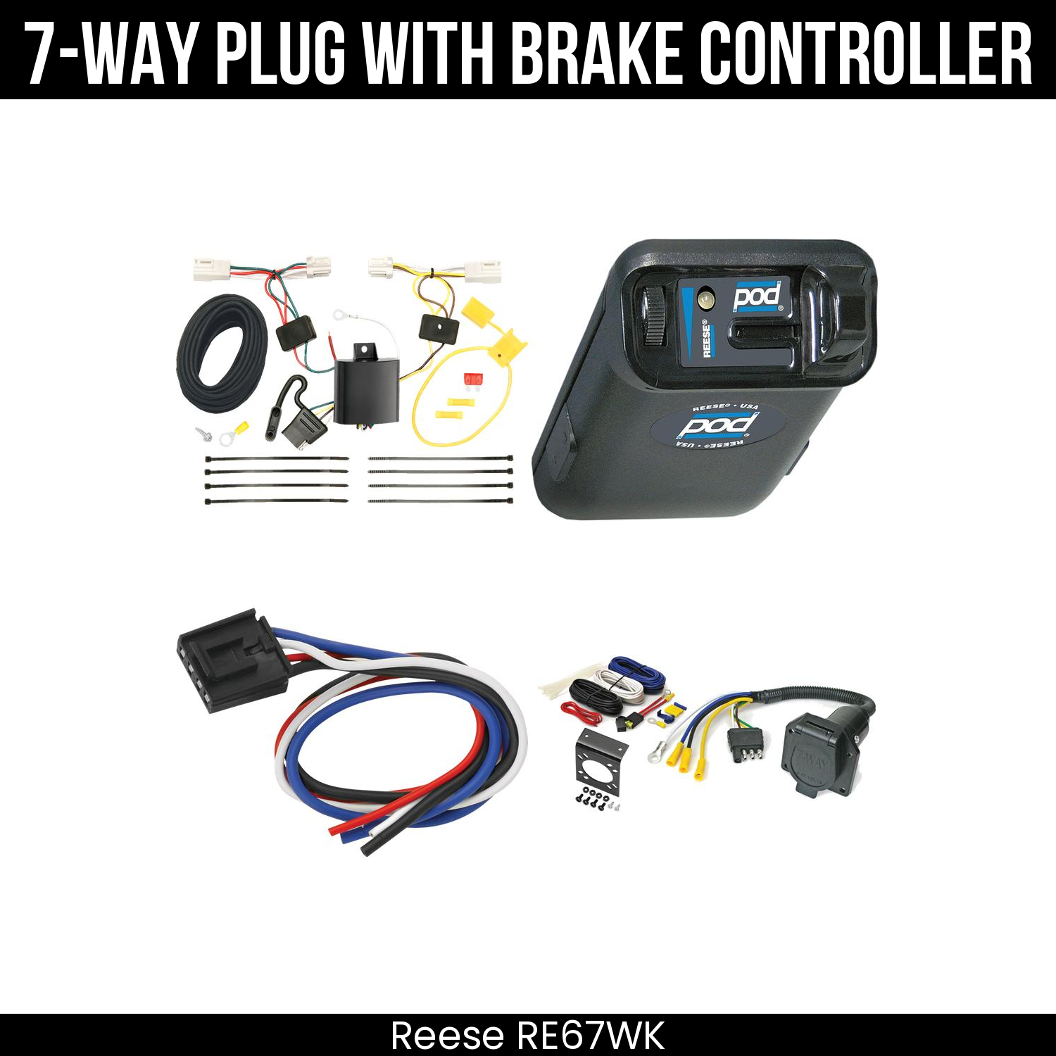 Trailer Wiring 7-Way Economy Plug w/ Bracket , Reese POD Brake Control