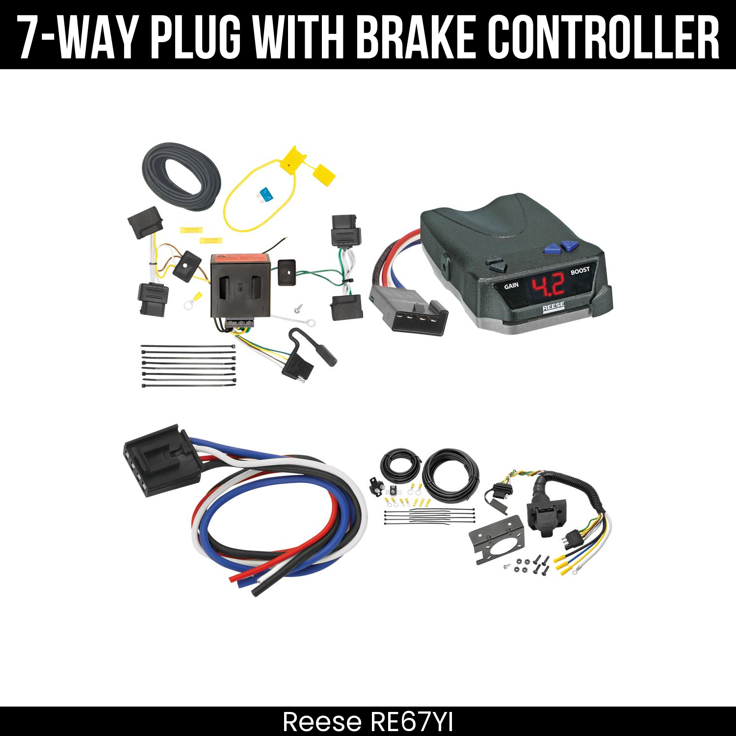 Trailer Wiring 7-Way Plug w/ Bracket , Reese Brake EVN Control