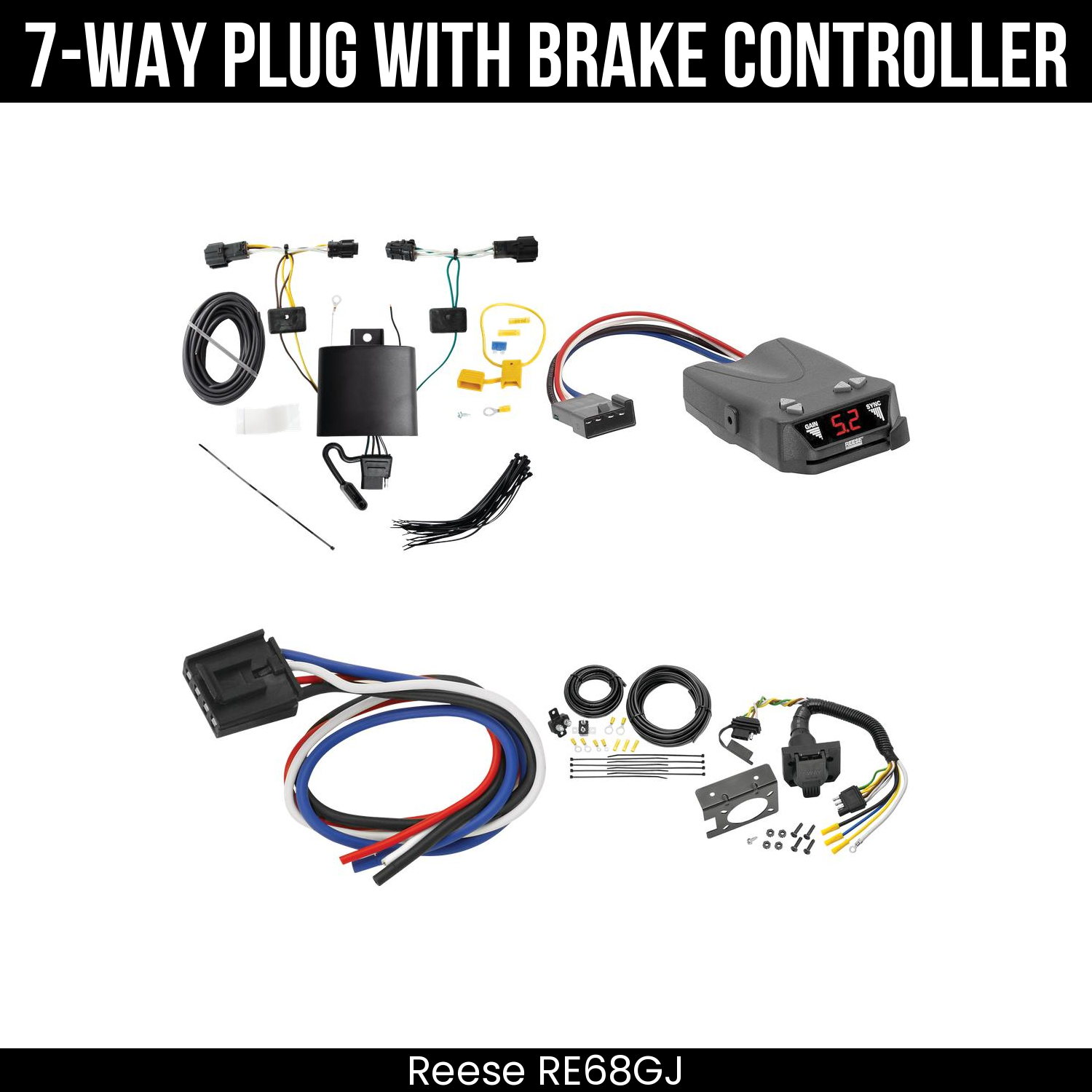 Trailer Wiring 7-Way Plug w/ Bracket , Reese Brakeman IV Brake Control