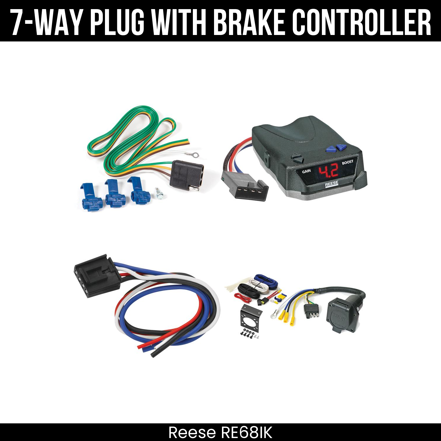 Trailer Wiring 7-Way Economy Plug w/ Bracket , Reese Brake EVN Control
