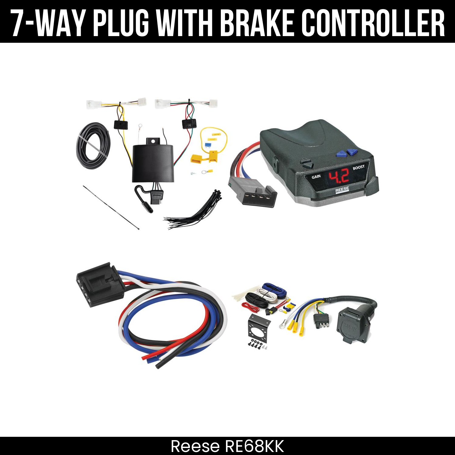 Trailer Wiring 7-Way Economy Plug w/ Bracket , Reese Brake EVN Control