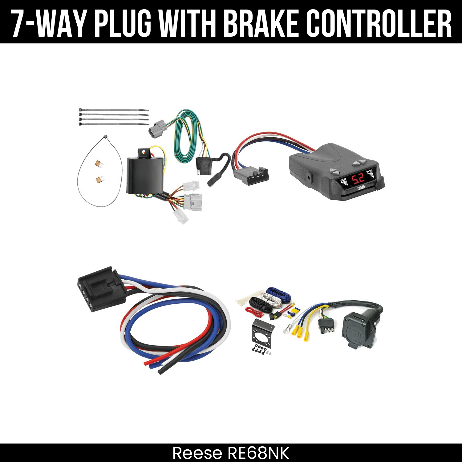 Trailer Wiring 7-Way Economy Plug w/ Bracket , Reese Brakeman IV Brake Control