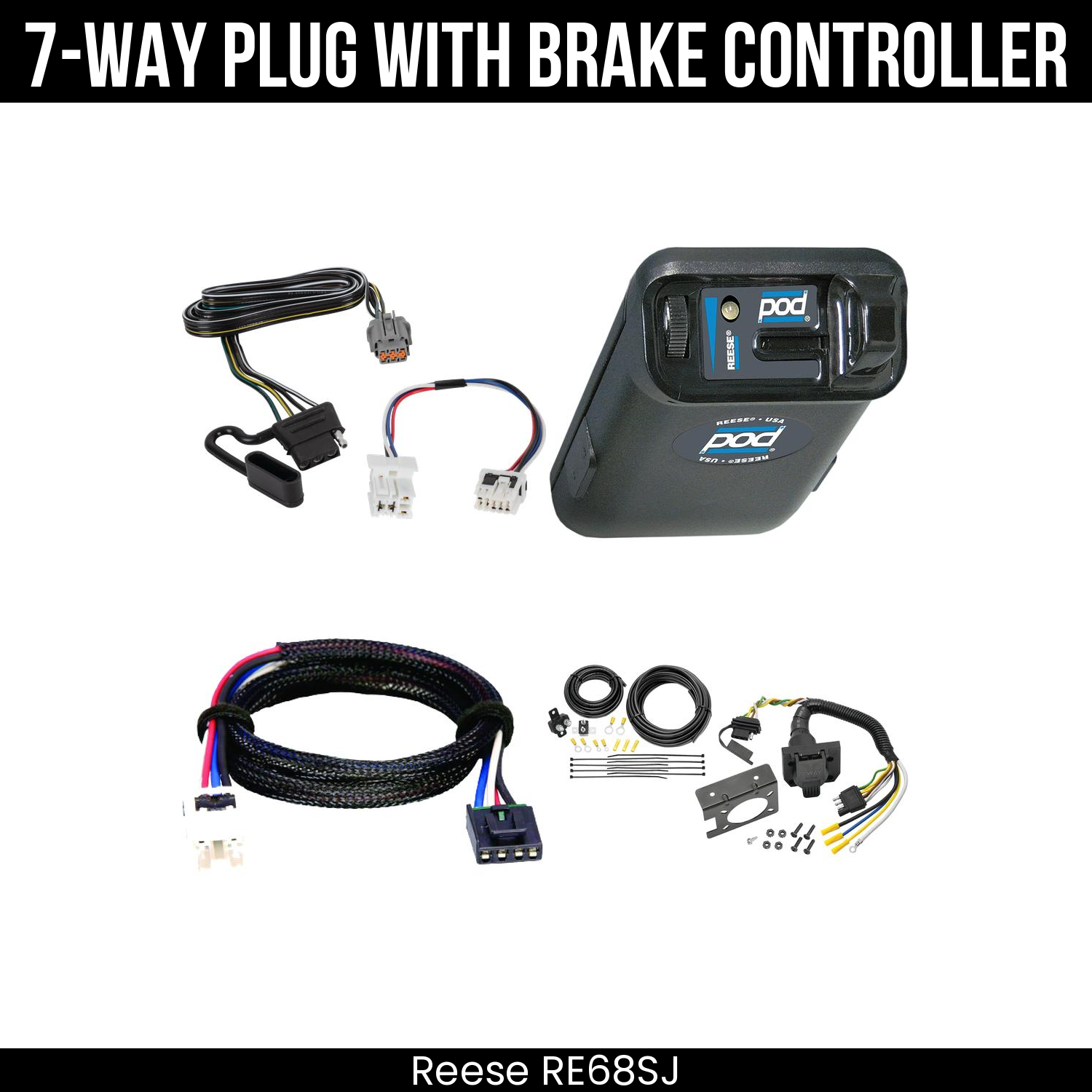 Trailer Wiring 7-Way Plug w/ Bracket , Reese POD Brake Control